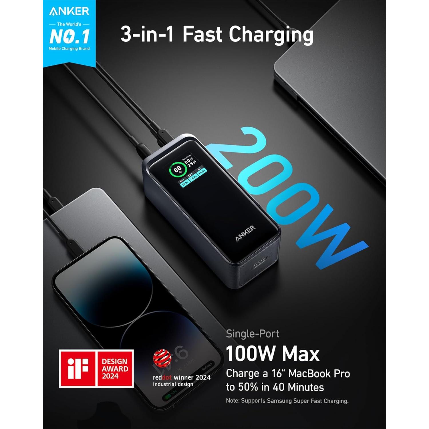 Banco de energía Anker Prime 20,000mAh 200W USB-C y USB-A