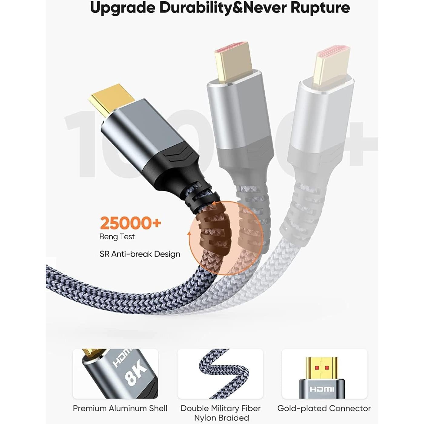 Cable HDMI 2.1 Highwings 0.3m Paquete de 2 Alta Velocidad 48Gbps