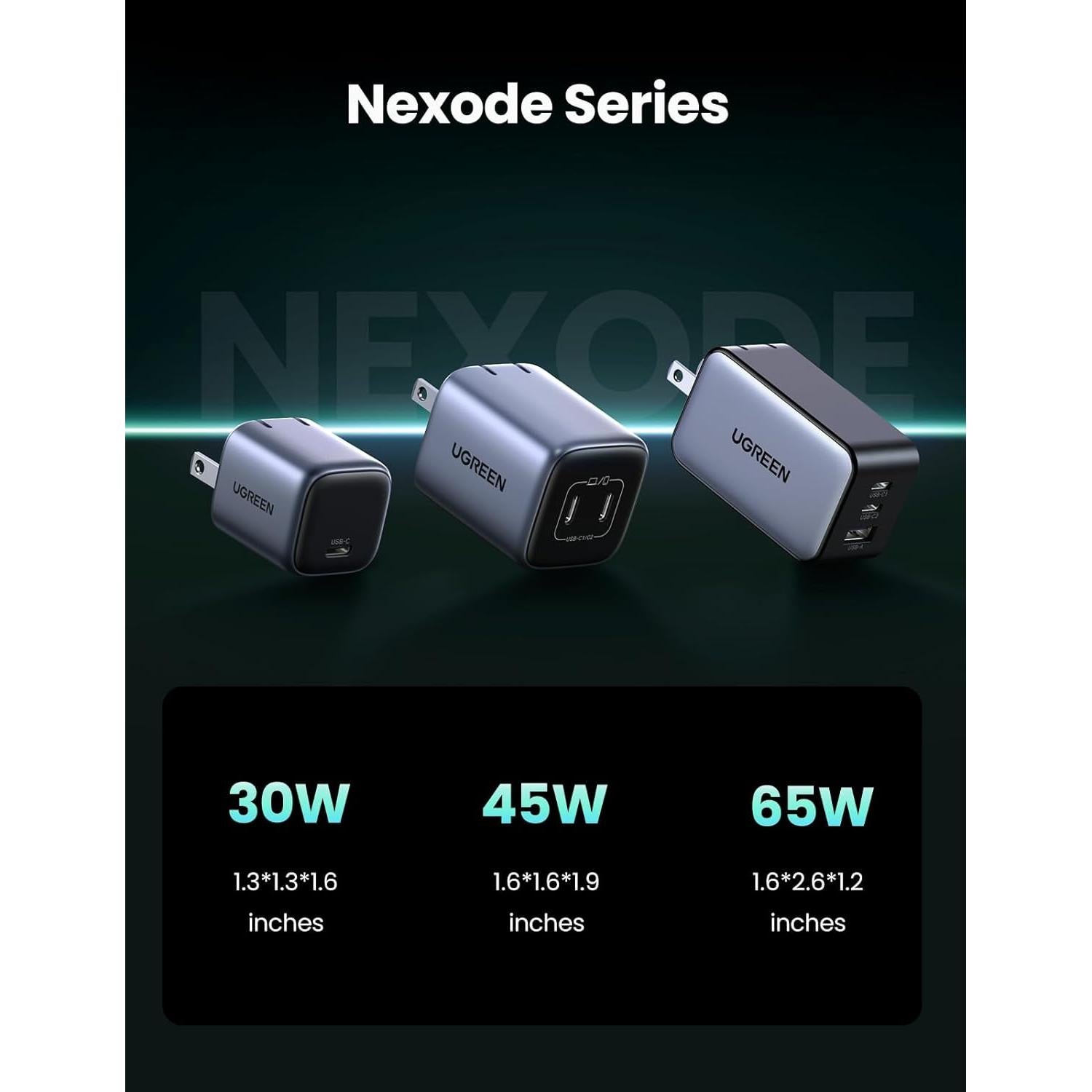 Cargador UGREEN 45W USB C Plegable 2 Puertos Carga Rápida