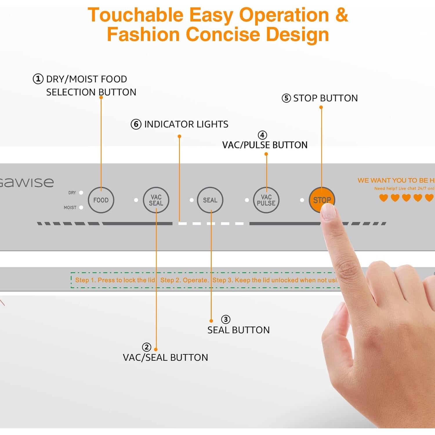 Máquina Selladora al Vacío MEGAWISE VS662I Plata 110W