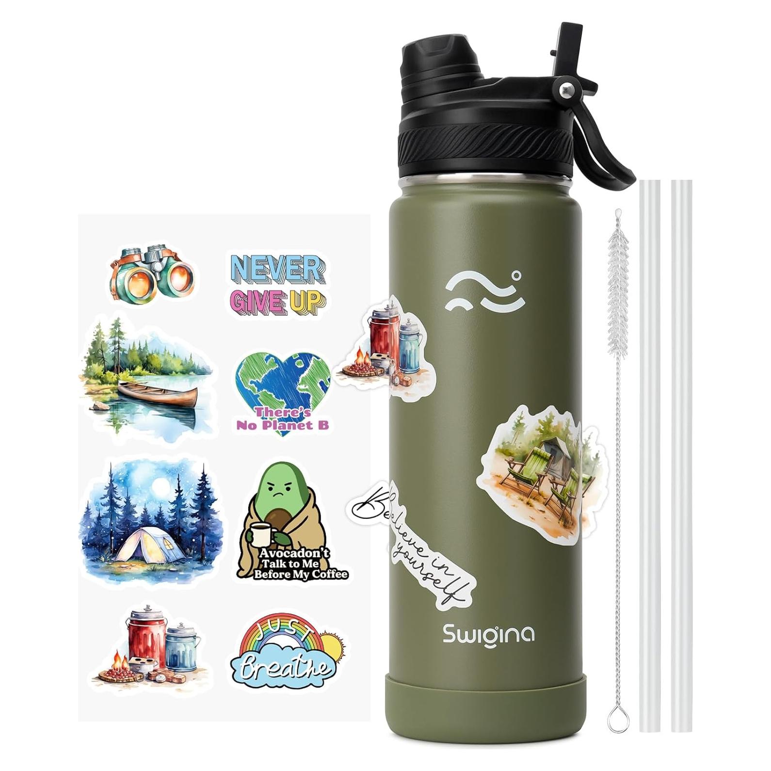 Botella de Agua Aislada Swigina 24 oz Verde Militar 2 en 1