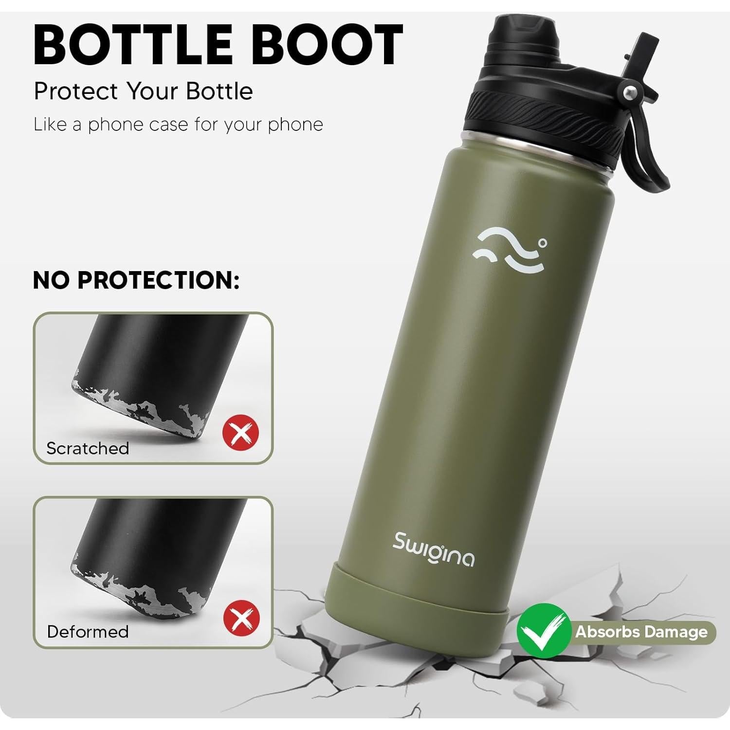 Botella de Agua Aislada Swigina 24 oz Verde Militar 2 en 1