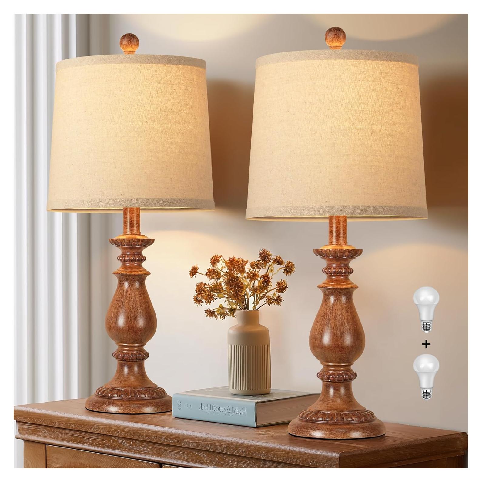 Juego de 2 Lámparas de Mesa QiMH Vintage Grano de Madera