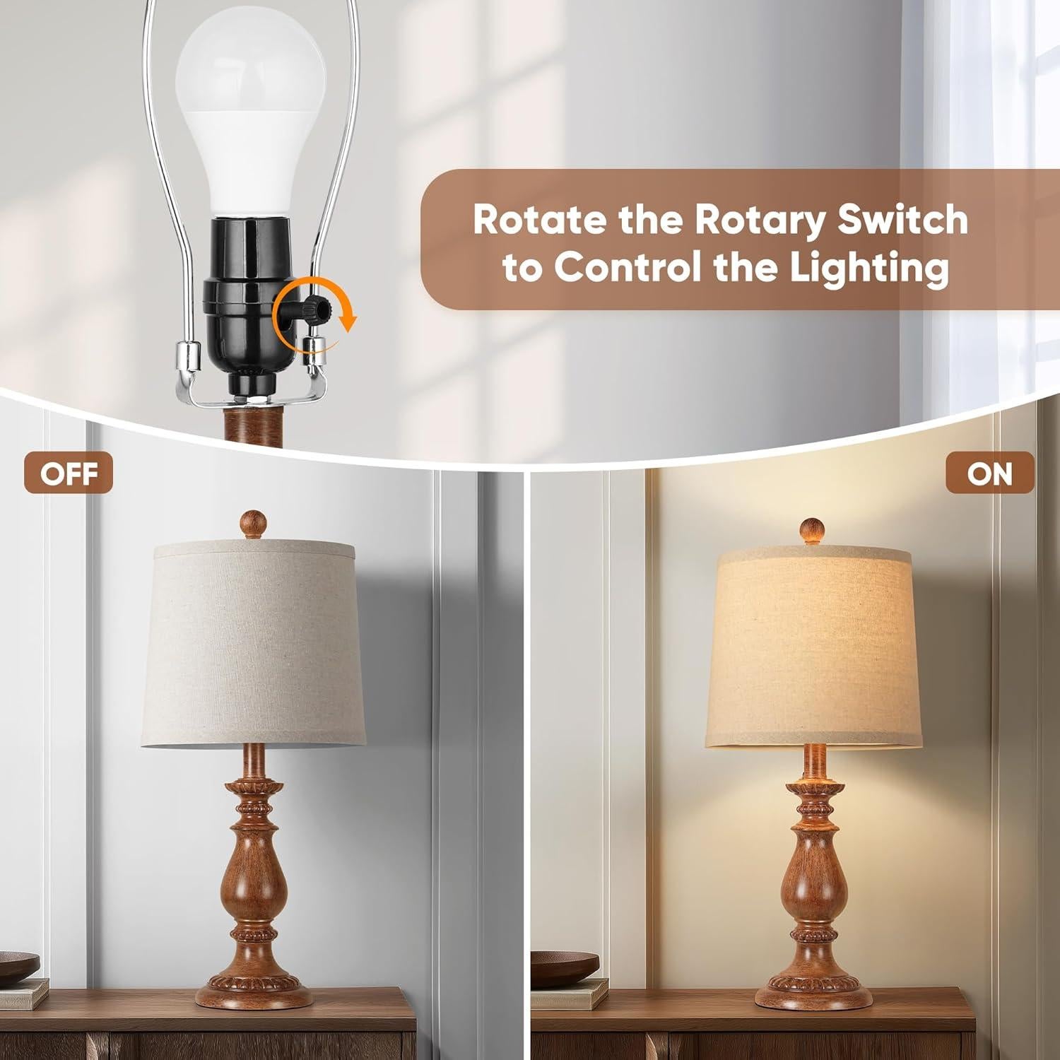 Juego de 2 Lámparas de Mesa QiMH Vintage Grano de Madera