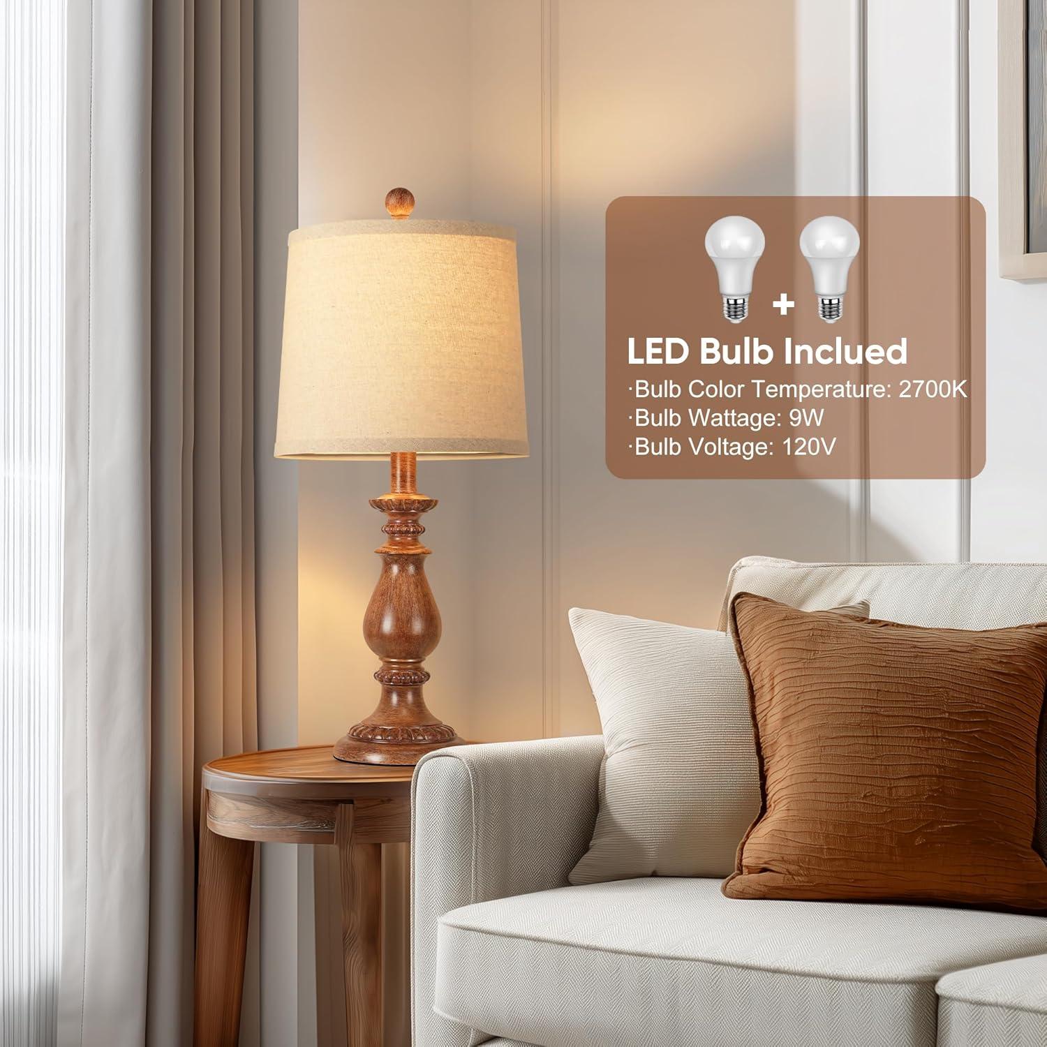 Juego de 2 Lámparas de Mesa QiMH Vintage Grano de Madera