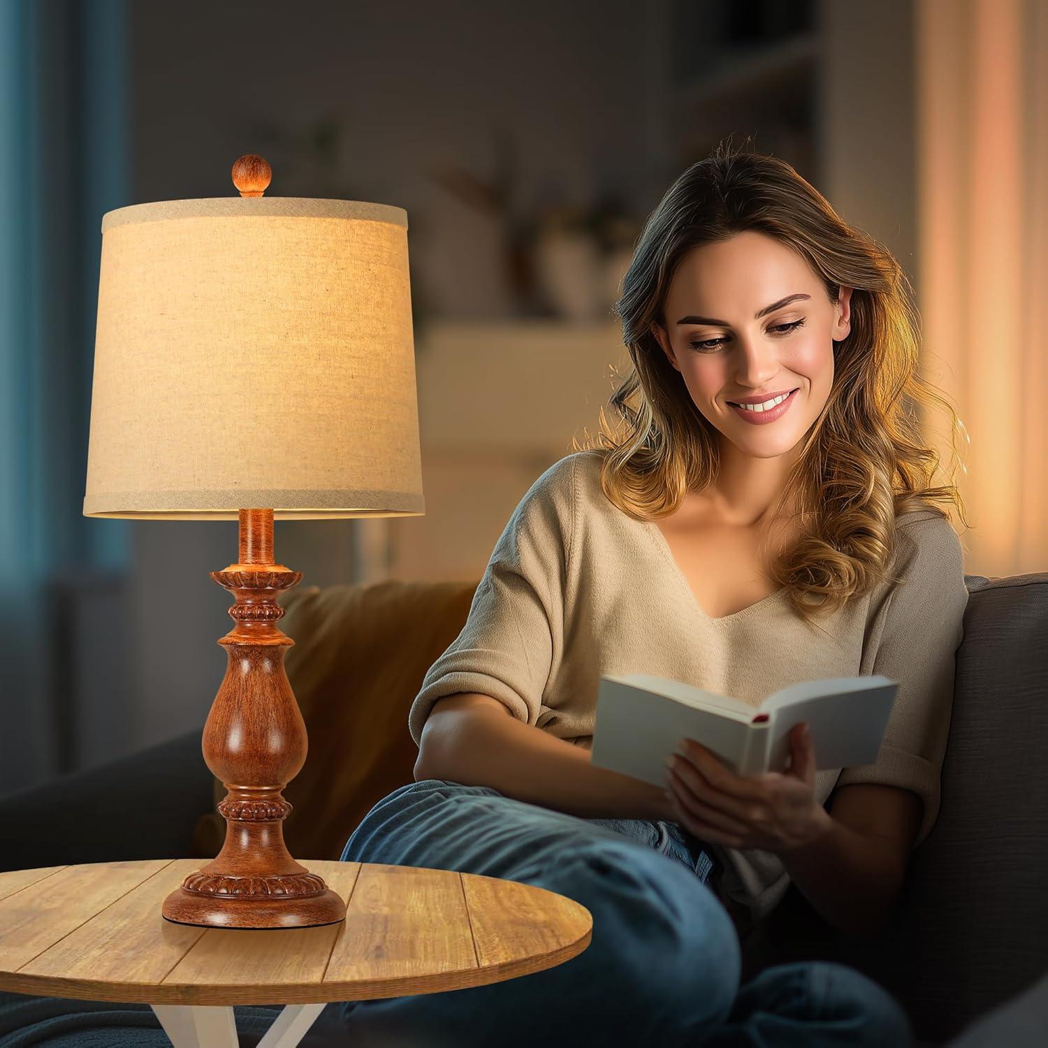 Juego de 2 Lámparas de Mesa QiMH Vintage Grano de Madera