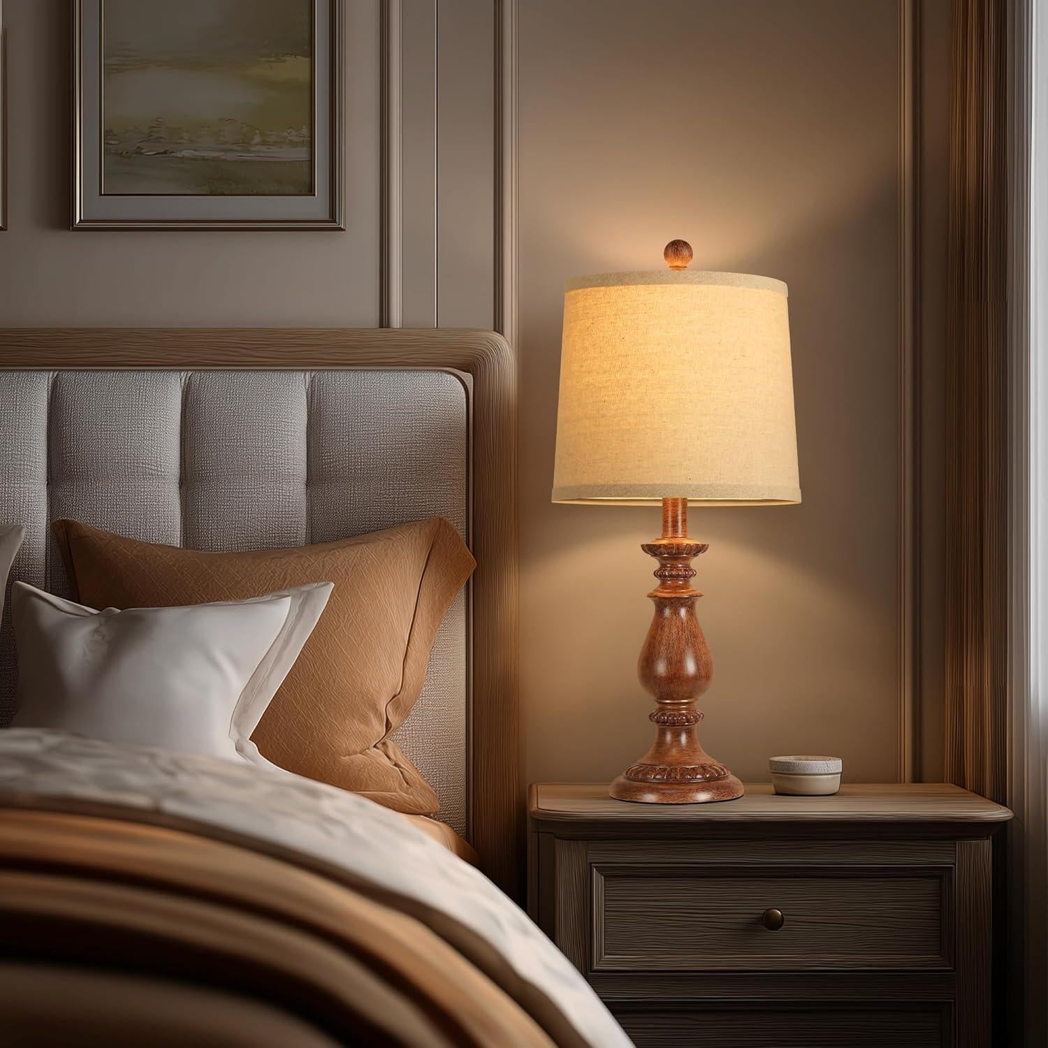 Juego de 2 Lámparas de Mesa QiMH Vintage Grano de Madera