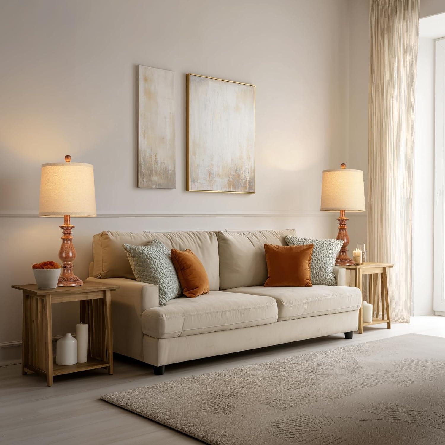 Juego de 2 Lámparas de Mesa QiMH Vintage Grano de Madera