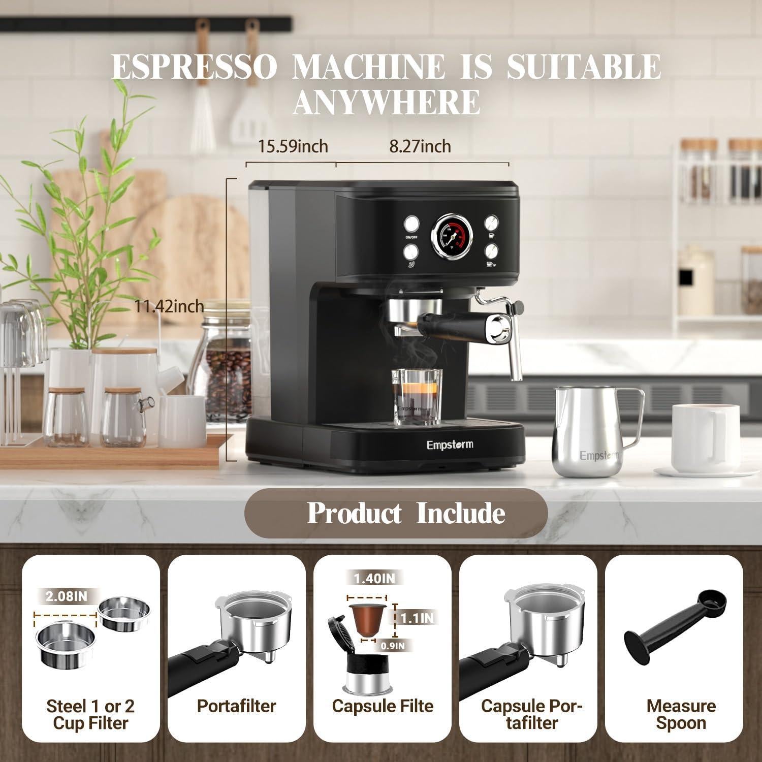 Máquina de Espresso Empstorm CM8501BF-UL 20 Bar 1100W Negra