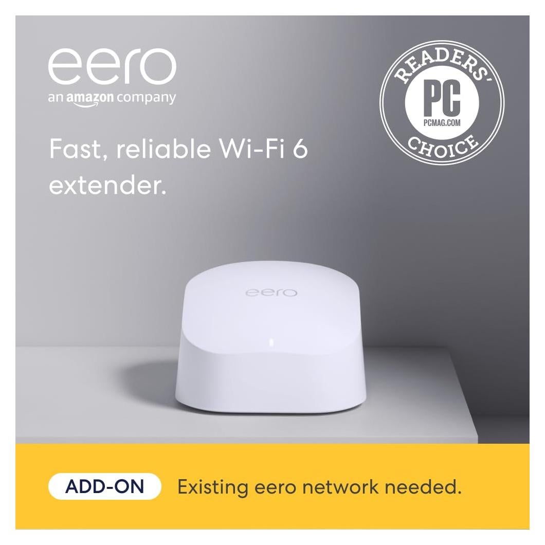 Amazon eero 6 mesh wifi extender - Add up to 1,500 sq. ft. of Wi-Fi 6 coverage to your existing eero mesh wifi network