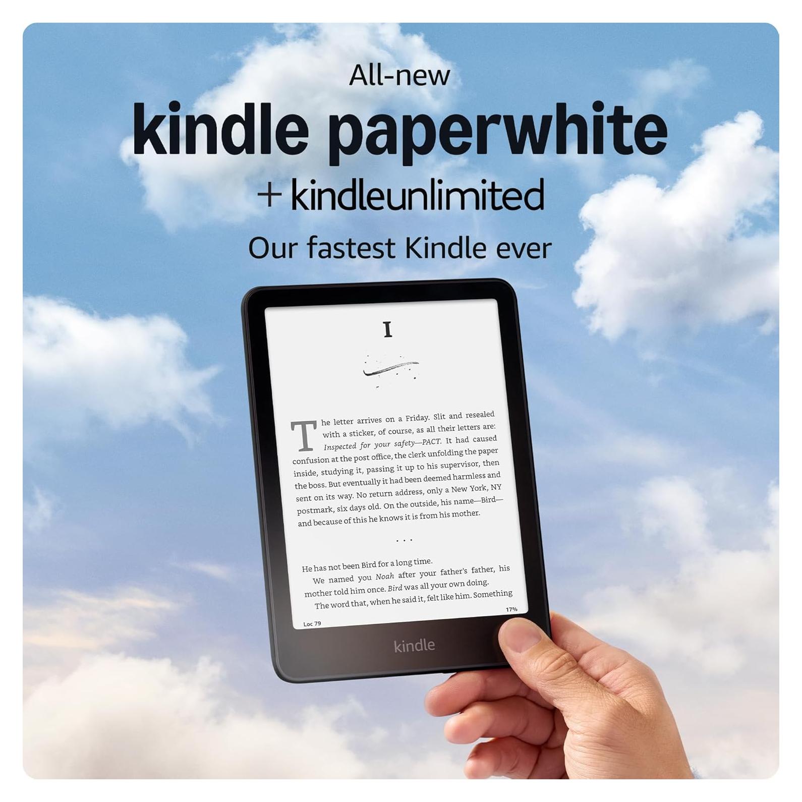 All-new Amazon Kindle Paperwhite (16 GB) – Our fastest Kindle ever, with new 7" glare-free display, and weeks of battery life – Black + 3 Months of Kindle Unlimited (with auto-renewal)