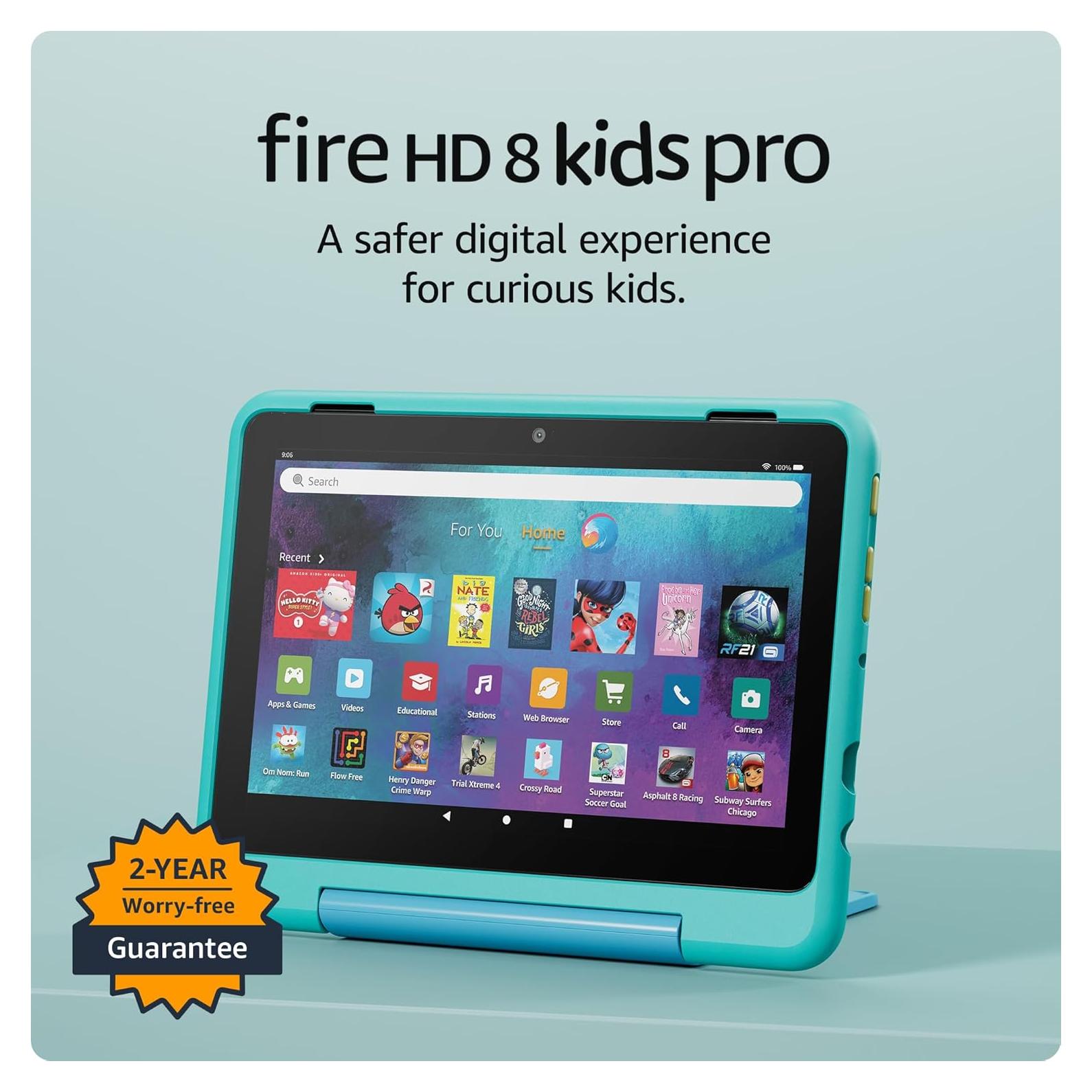 Amazon Fire HD 8 Kids Pro tablet (newest model), ages 6-12. Bright 8" HD screen, includes ad-free content, parental controls, 13-hr battery, slim case for older kids, 32GB, Discovery