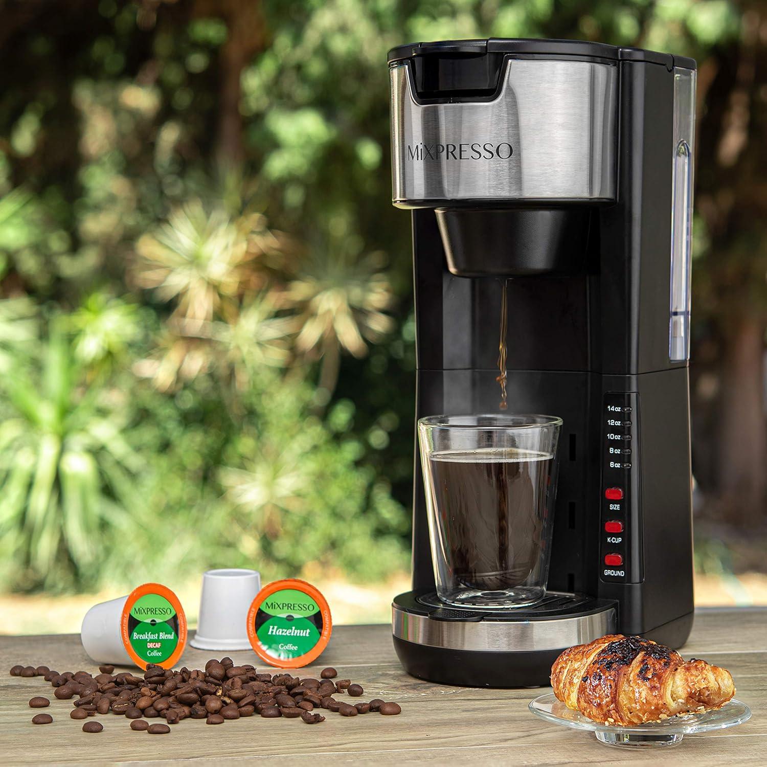 Cafetera Compacta Mixpresso Negra 2 en 1 para K-Cup y Café Molido