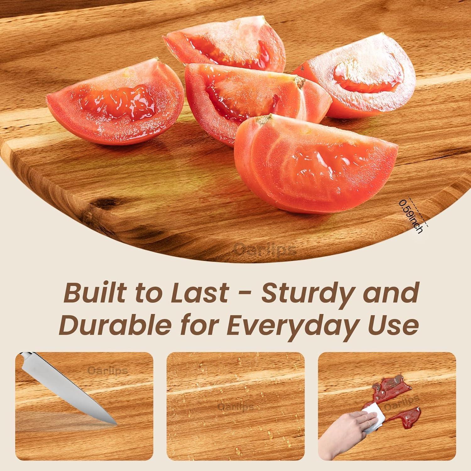 Juego de 3 Tablas de Cortar de Madera Acacia Oariips - Redonda, Rectangular y Paddle