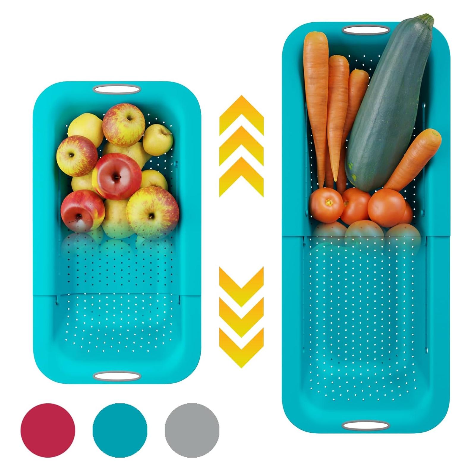 Colador Plegable Comfify Azul Pavo Real Ajustable 35.6x20.3cm