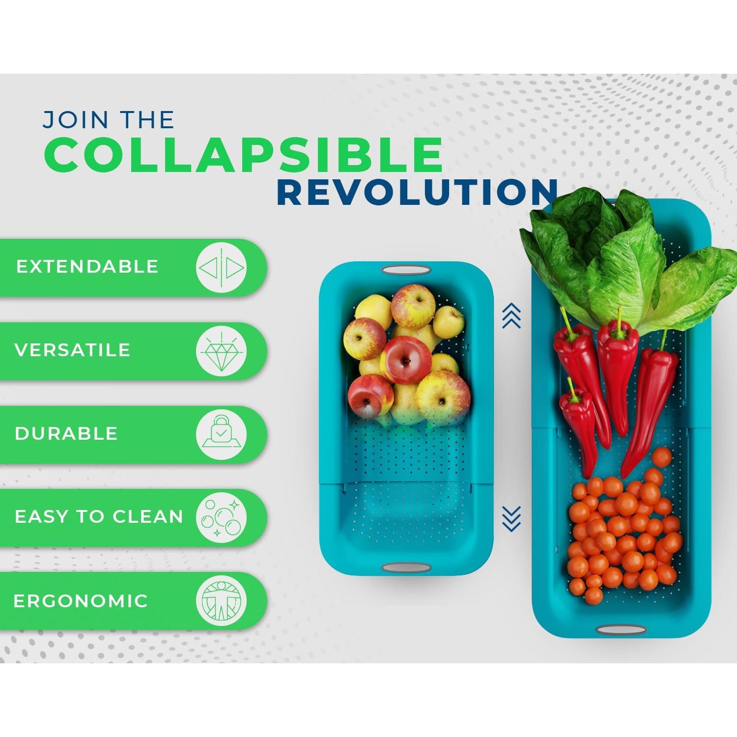 Colador Plegable Comfify Azul Pavo Real Ajustable 35.6x20.3cm