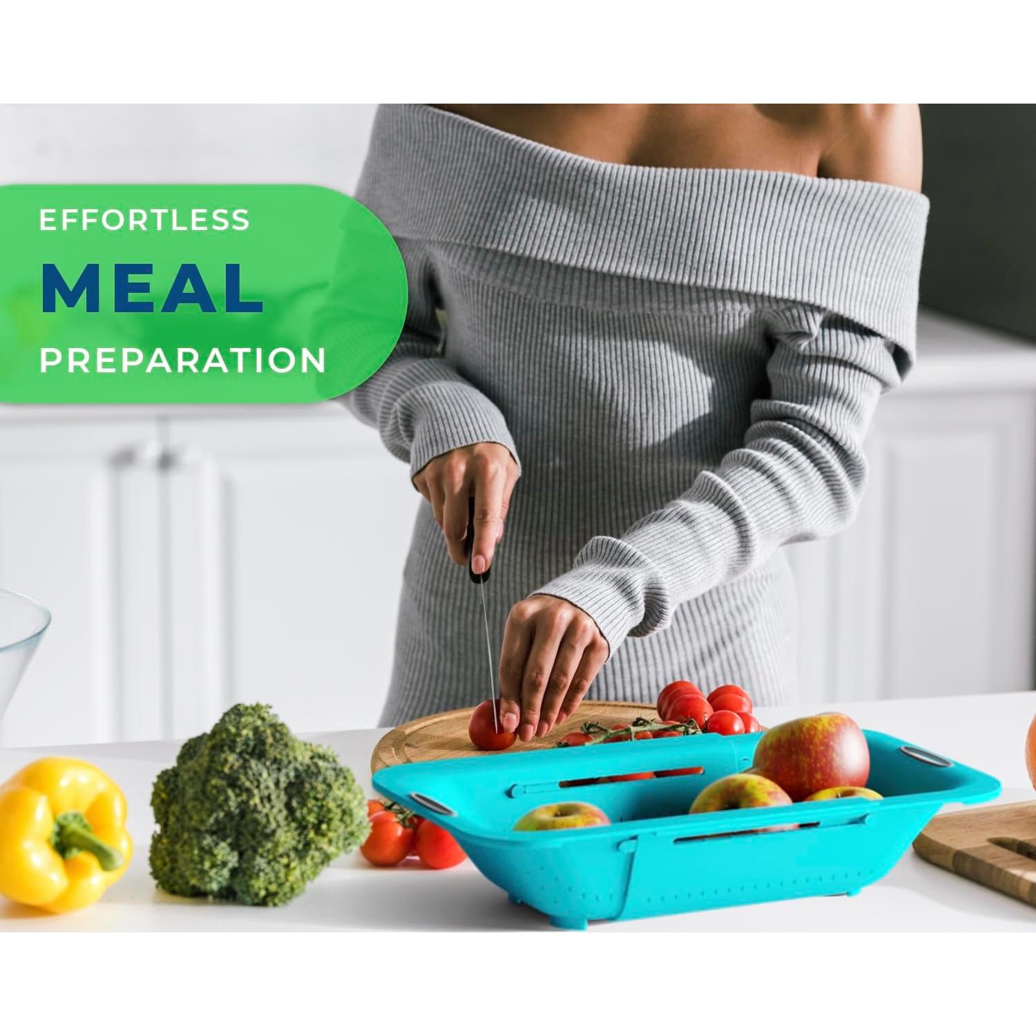 Colador Plegable Comfify Azul Pavo Real Ajustable 35.6x20.3cm