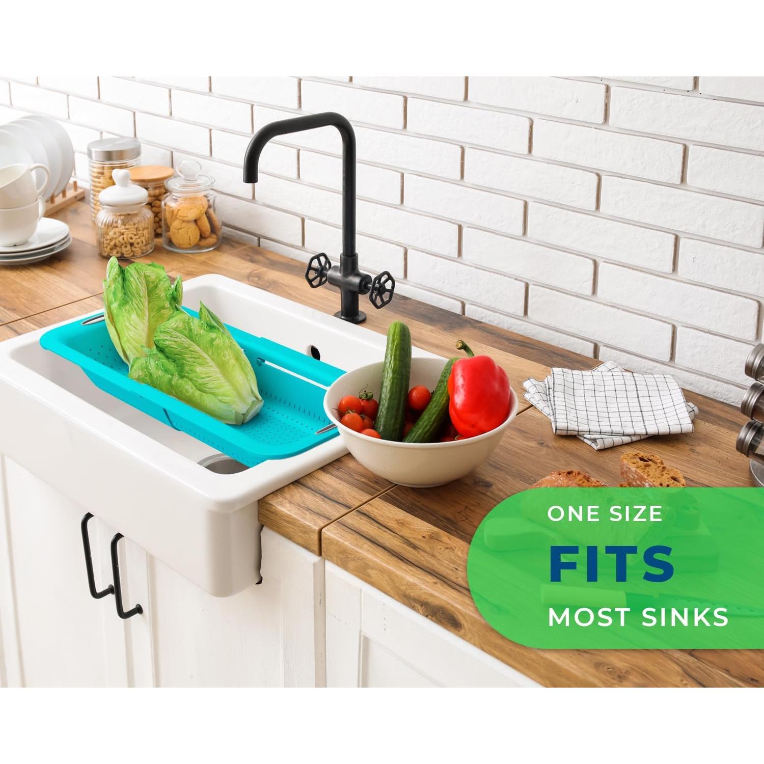 Colador Plegable Comfify Azul Pavo Real Ajustable 35.6x20.3cm