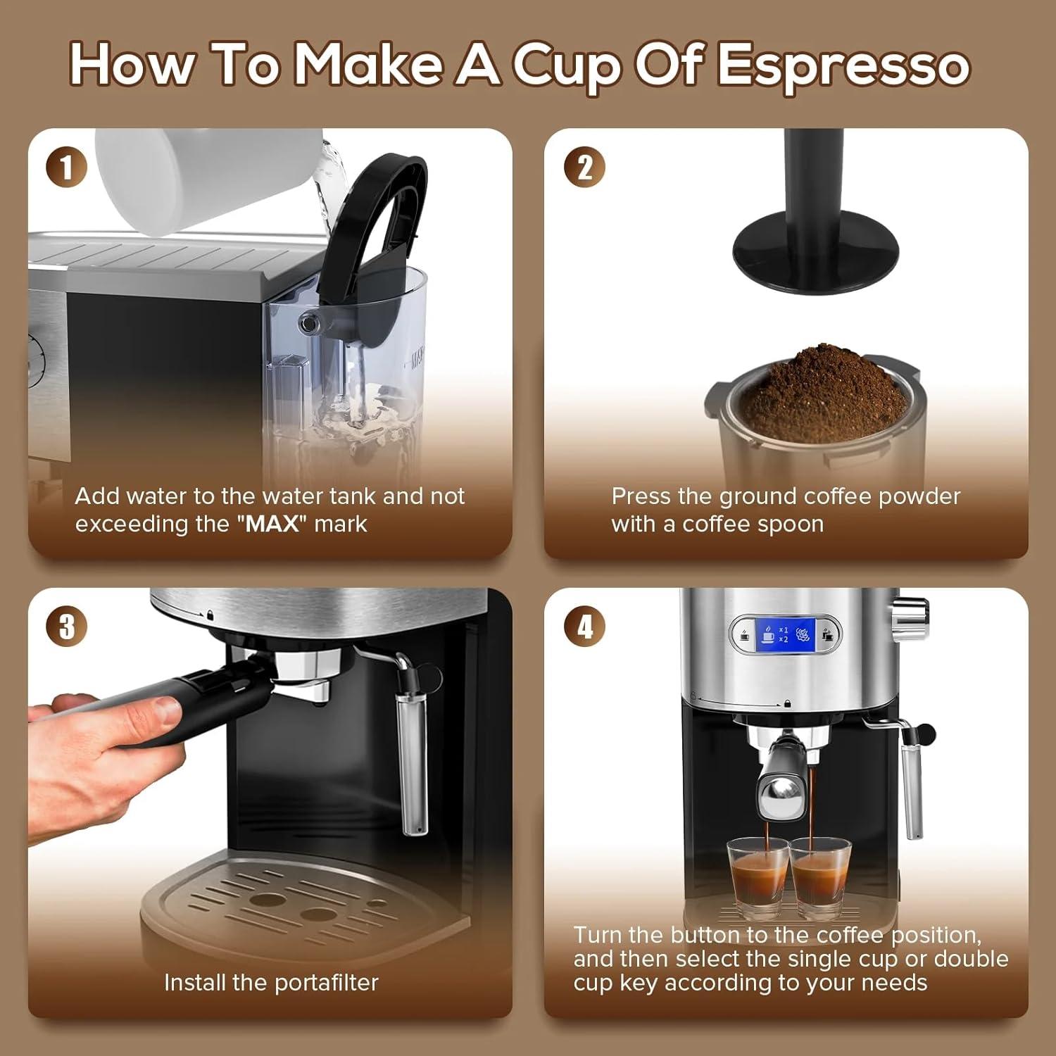 Máquina de Espresso Xbeauty 20 Bar Semi-Automática Negra