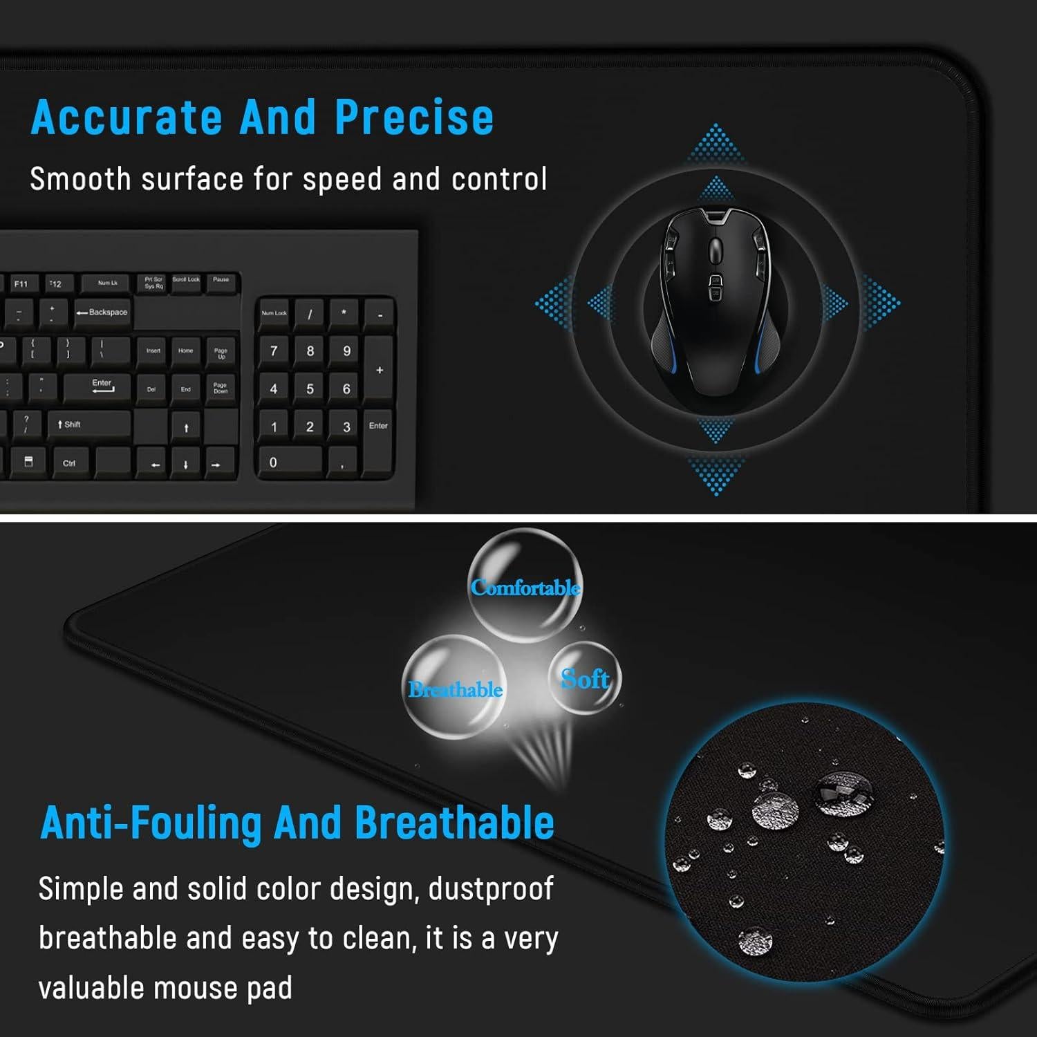 Alfombrilla de Ratón Grande JIALONG XXL Antideslizante Negra