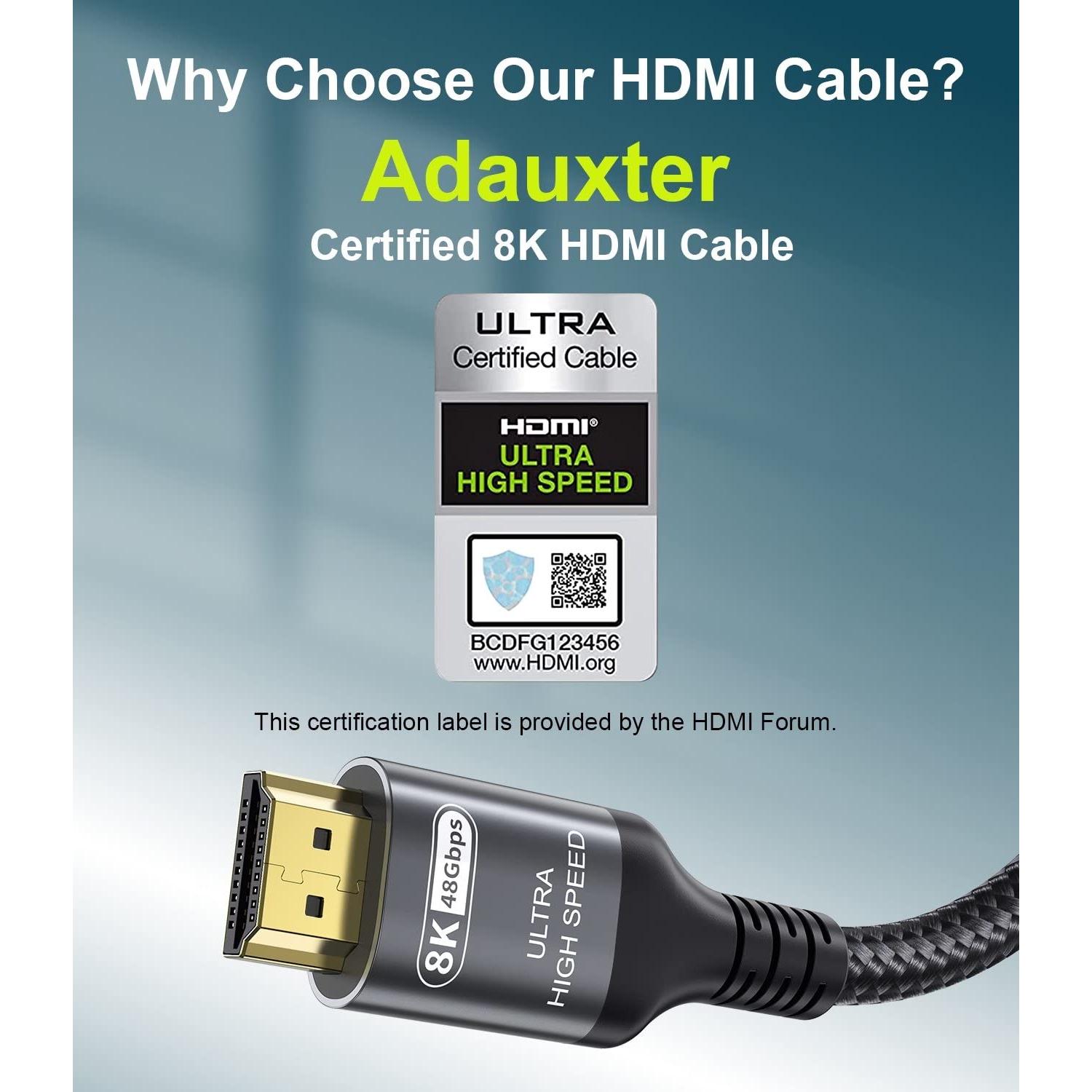 Cable HDMI 2.1 Adauxter 0.5m Ultra Alta Velocidad 48Gbps