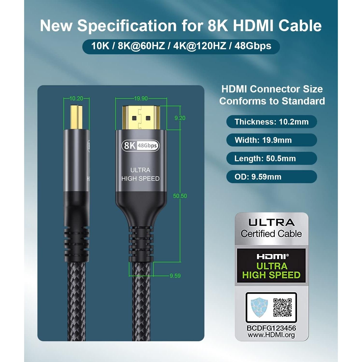 Cable HDMI 2.1 Adauxter 0.5m Ultra Alta Velocidad 48Gbps