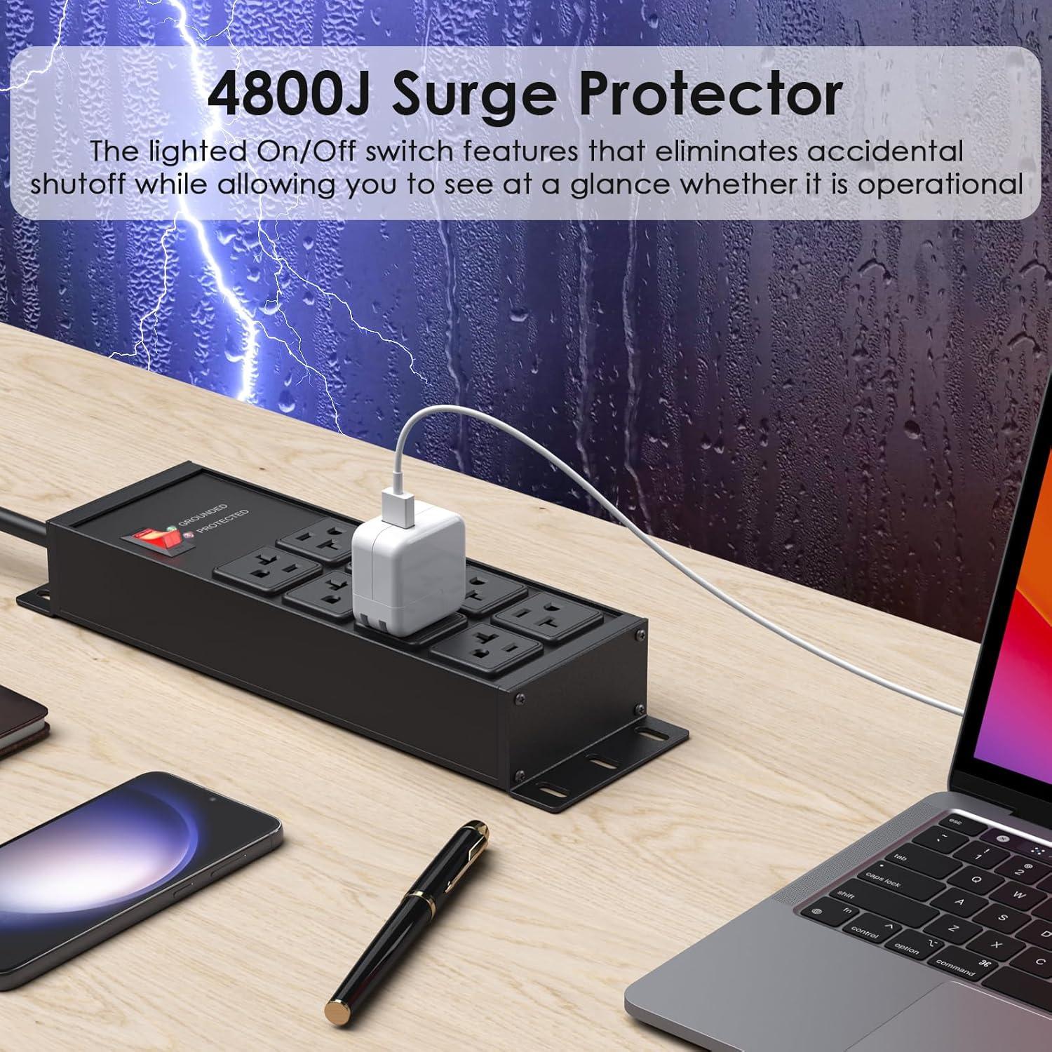 Regleta de Sobretensión 20A JUNNUJ 8 Salidas 1.22m Metal