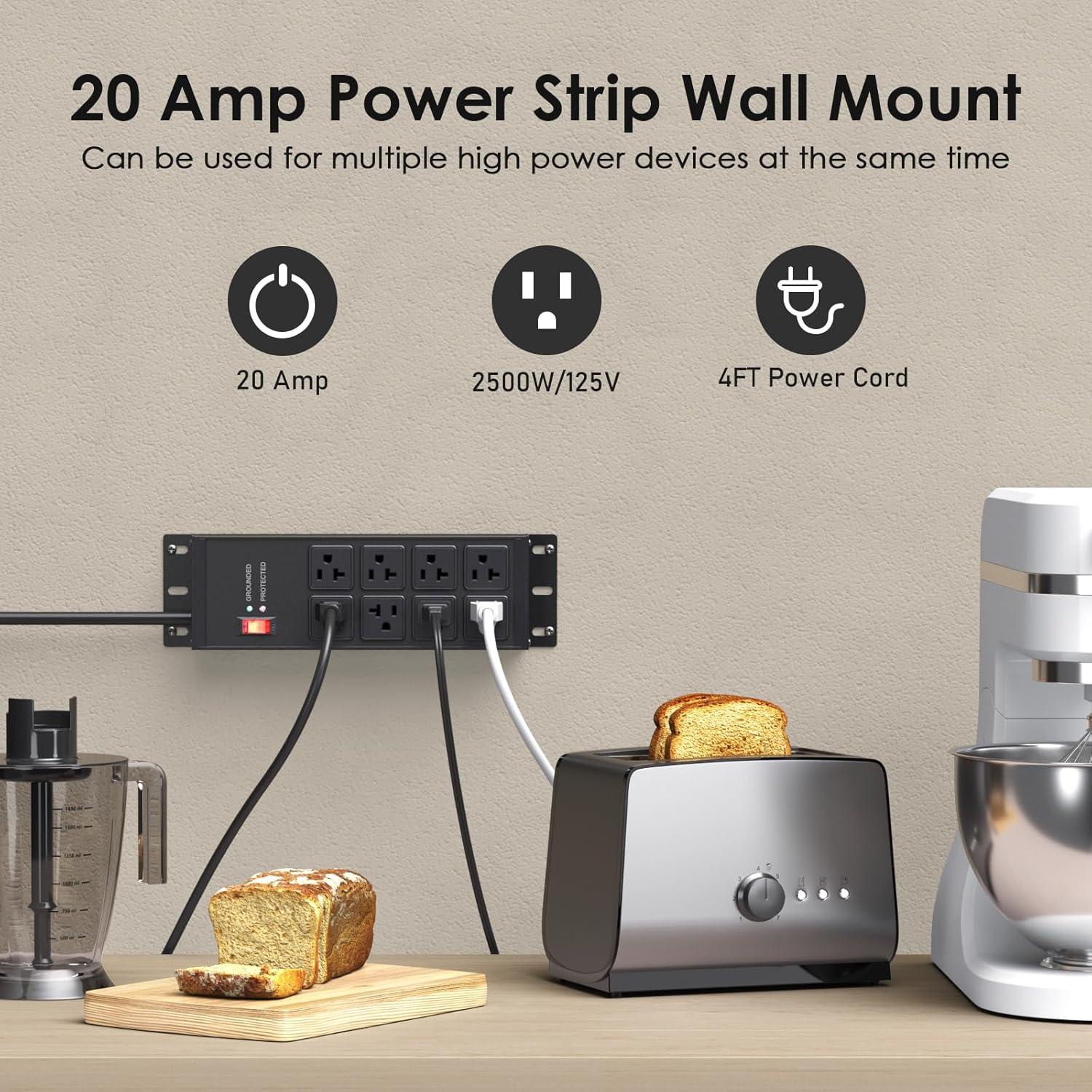 Regleta de Sobretensión 20A JUNNUJ 8 Salidas 1.22m Metal