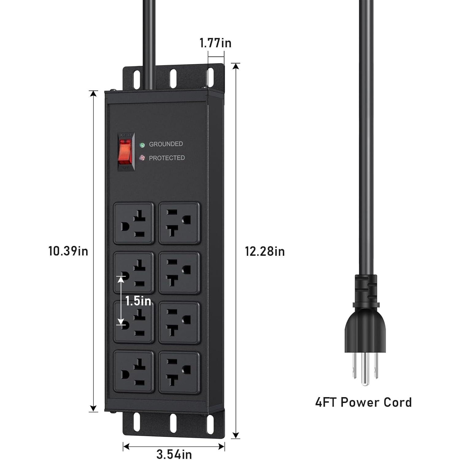 Regleta de Sobretensión 20A JUNNUJ 8 Salidas 1.22m Metal