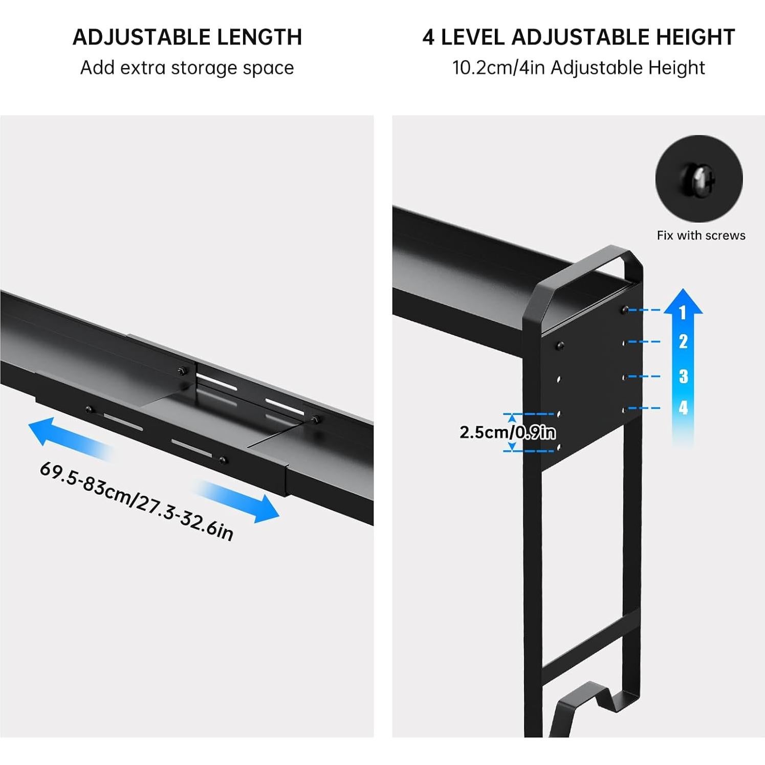 Estante de Especias WOCHUANGSI Negro Expandible 69.2-82.7 cm