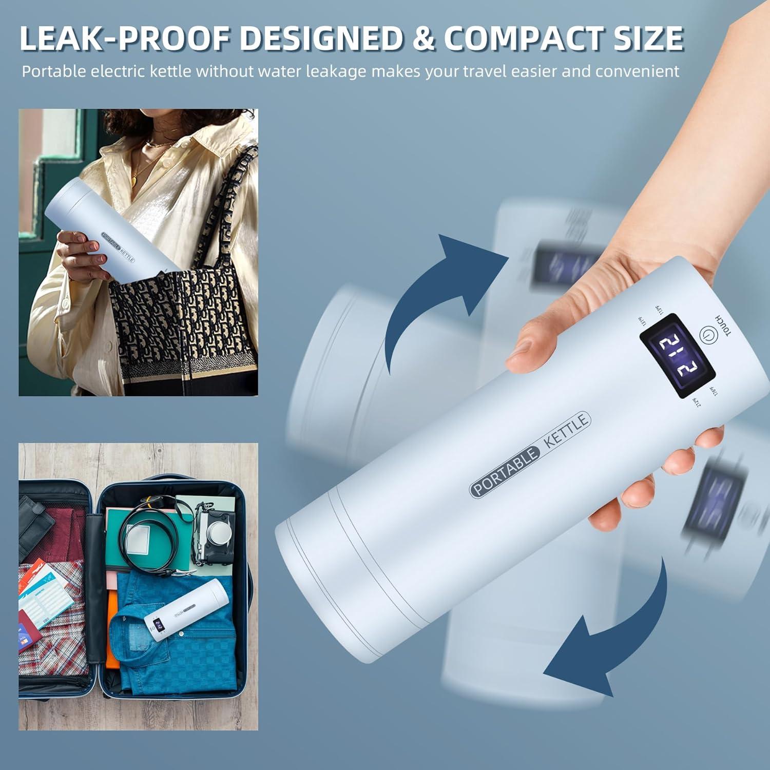 Hervidor Eléctrico Portátil QRAGJBM 450ml Azul con 4 Temperaturas