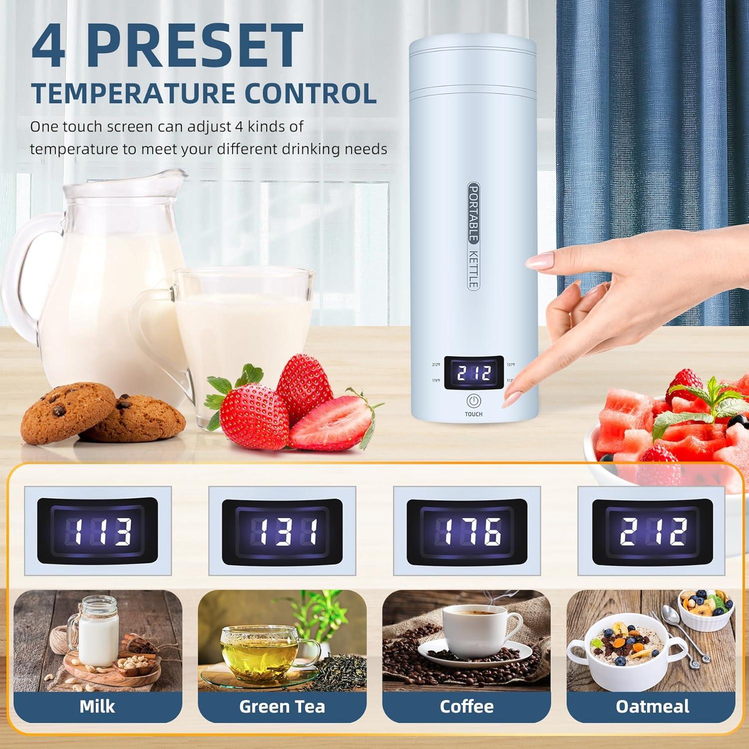 Hervidor Eléctrico Portátil QRAGJBM 450ml Azul con 4 Temperaturas