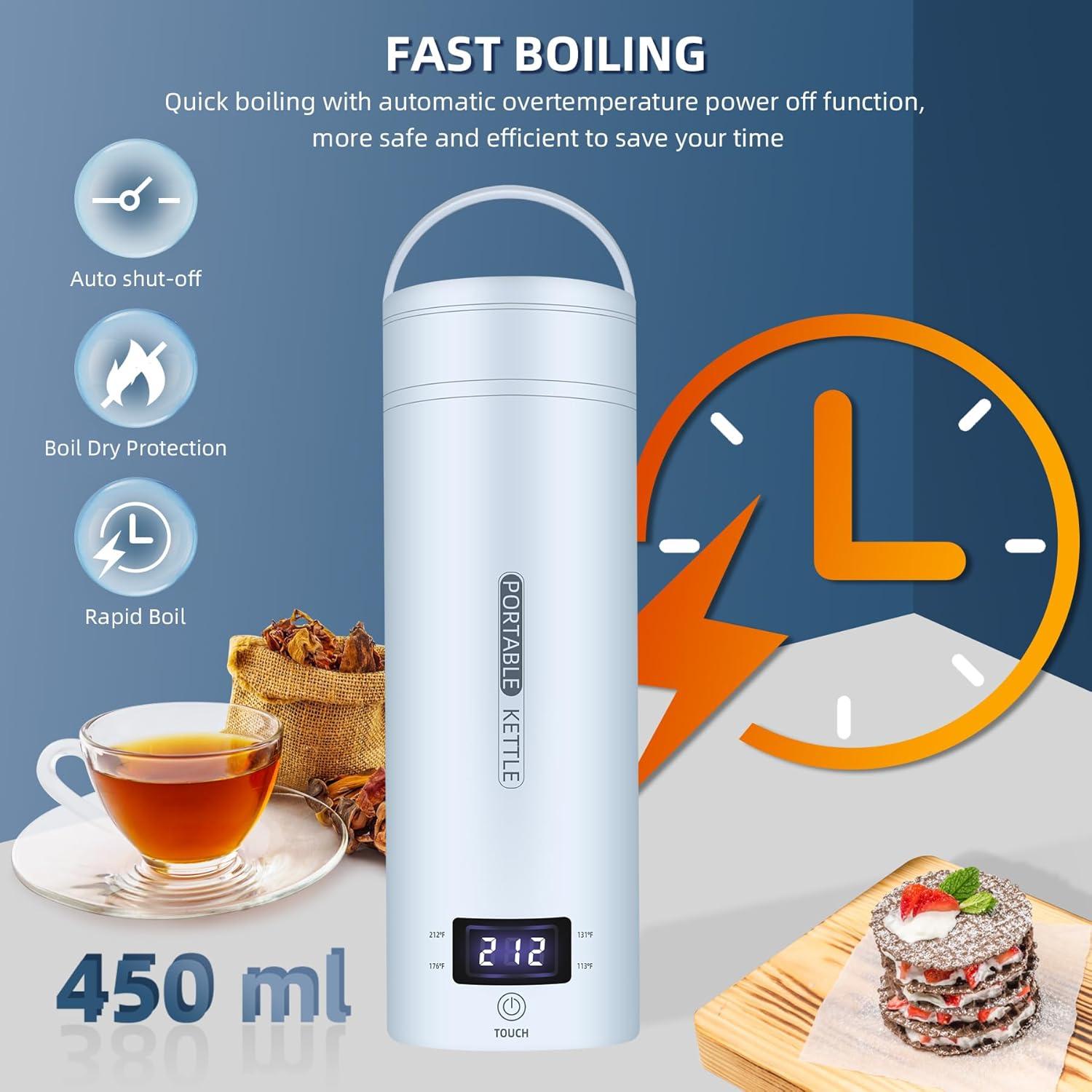 Hervidor Eléctrico Portátil QRAGJBM 450ml Azul con 4 Temperaturas