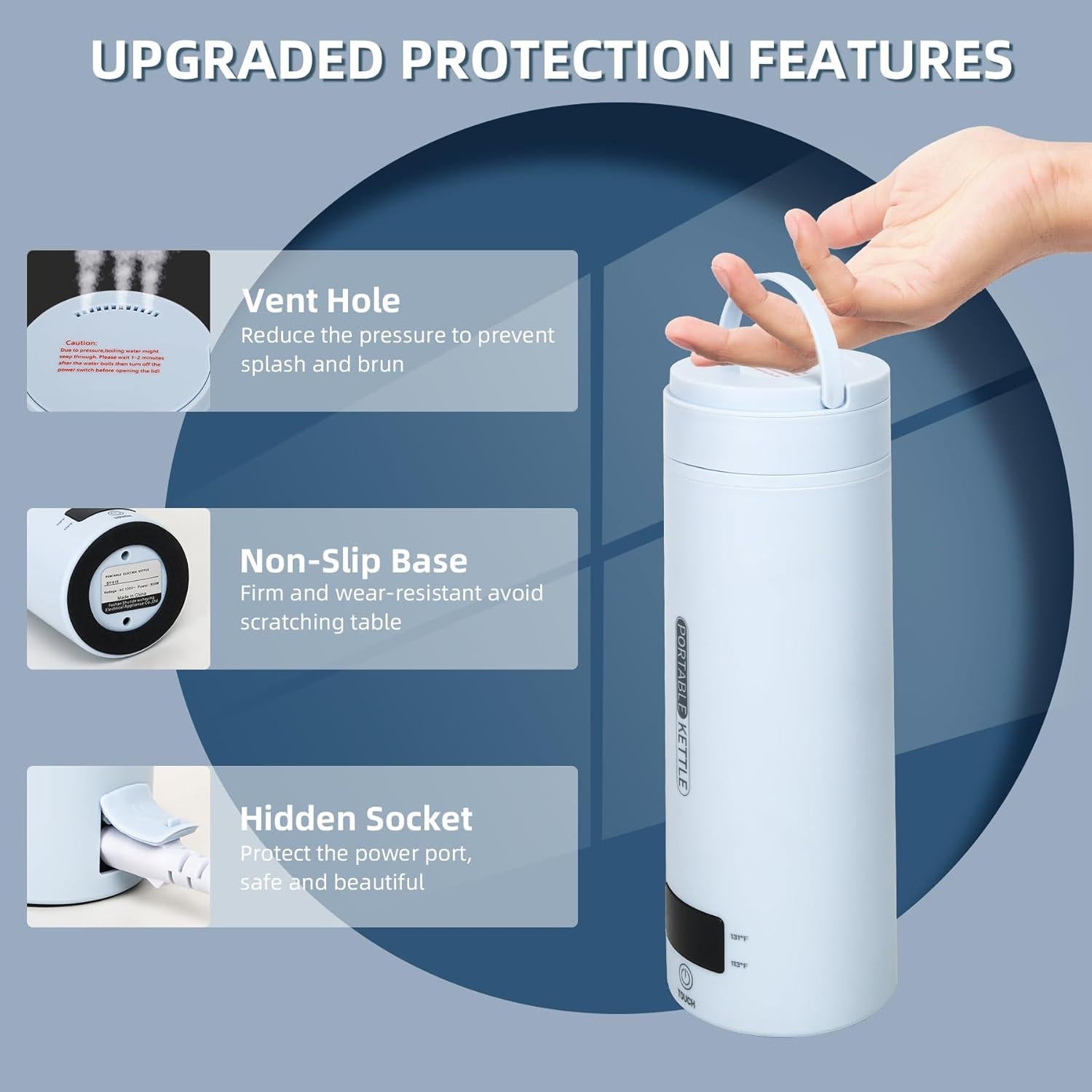 Hervidor Eléctrico Portátil QRAGJBM 450ml Azul con 4 Temperaturas