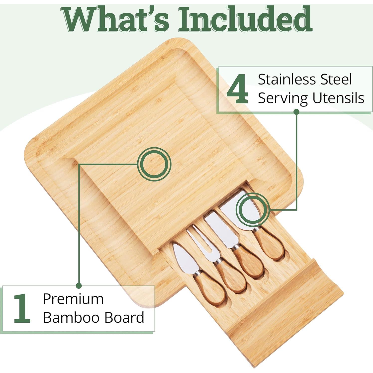 Tabla de Charcutería de Bambú Partyreal con Utensilios 33x33cm