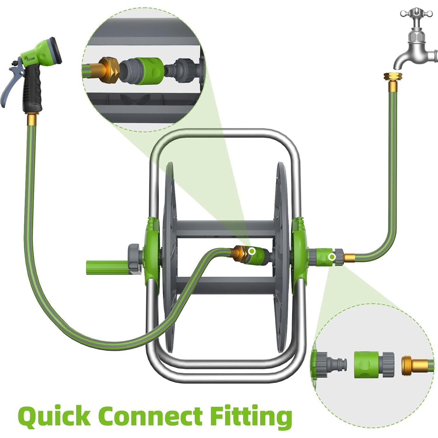 Carro de Carrete de Manguera YESTAR Verde 20-30 m Montaje en Pared