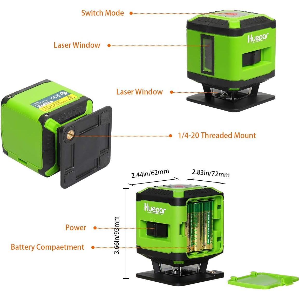 Nivel Láser Huepar FL360G Cuadrado Verde 20m Autonivelante