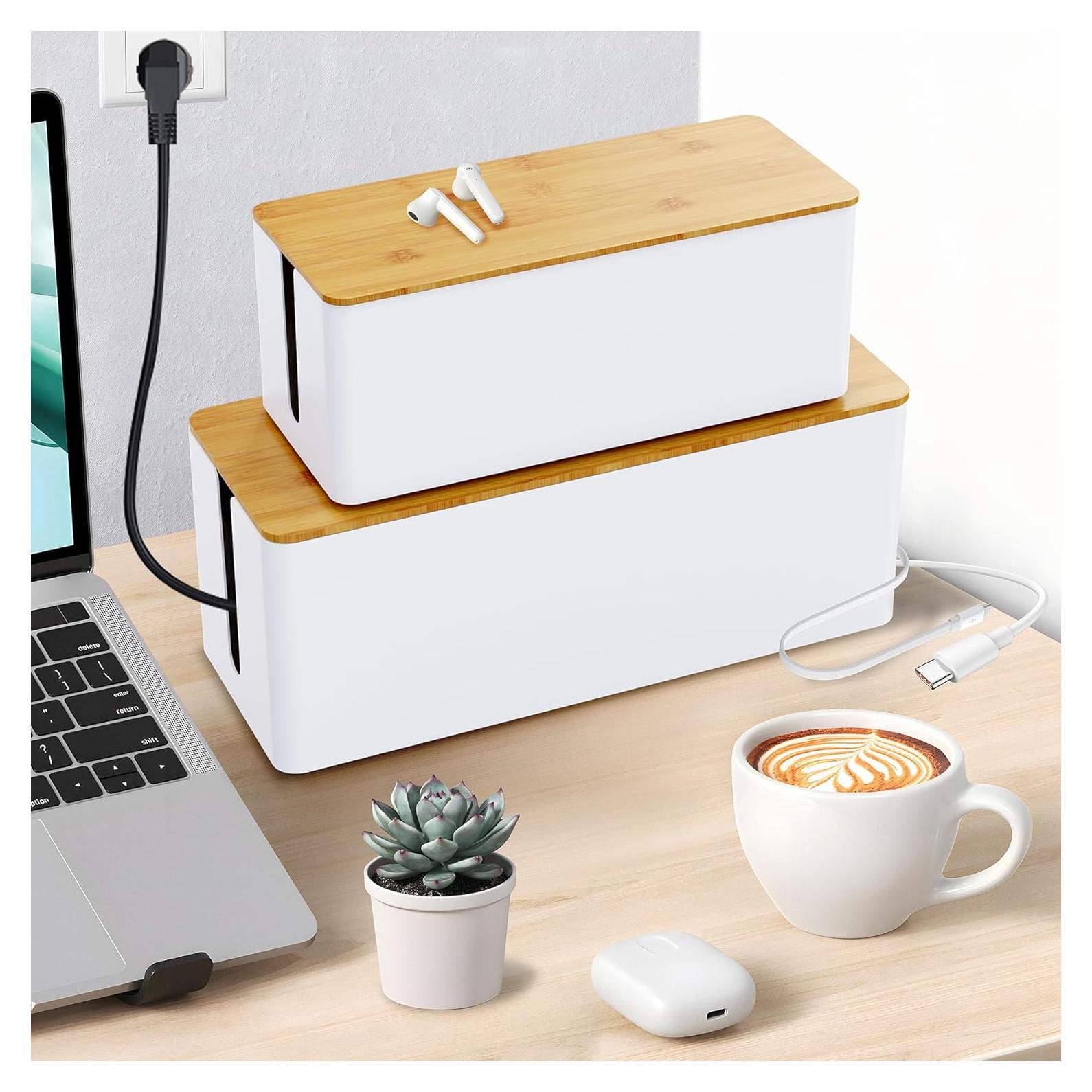 Caja Organizadora de Cables MAXTBEE Paquete de 2 Blanca