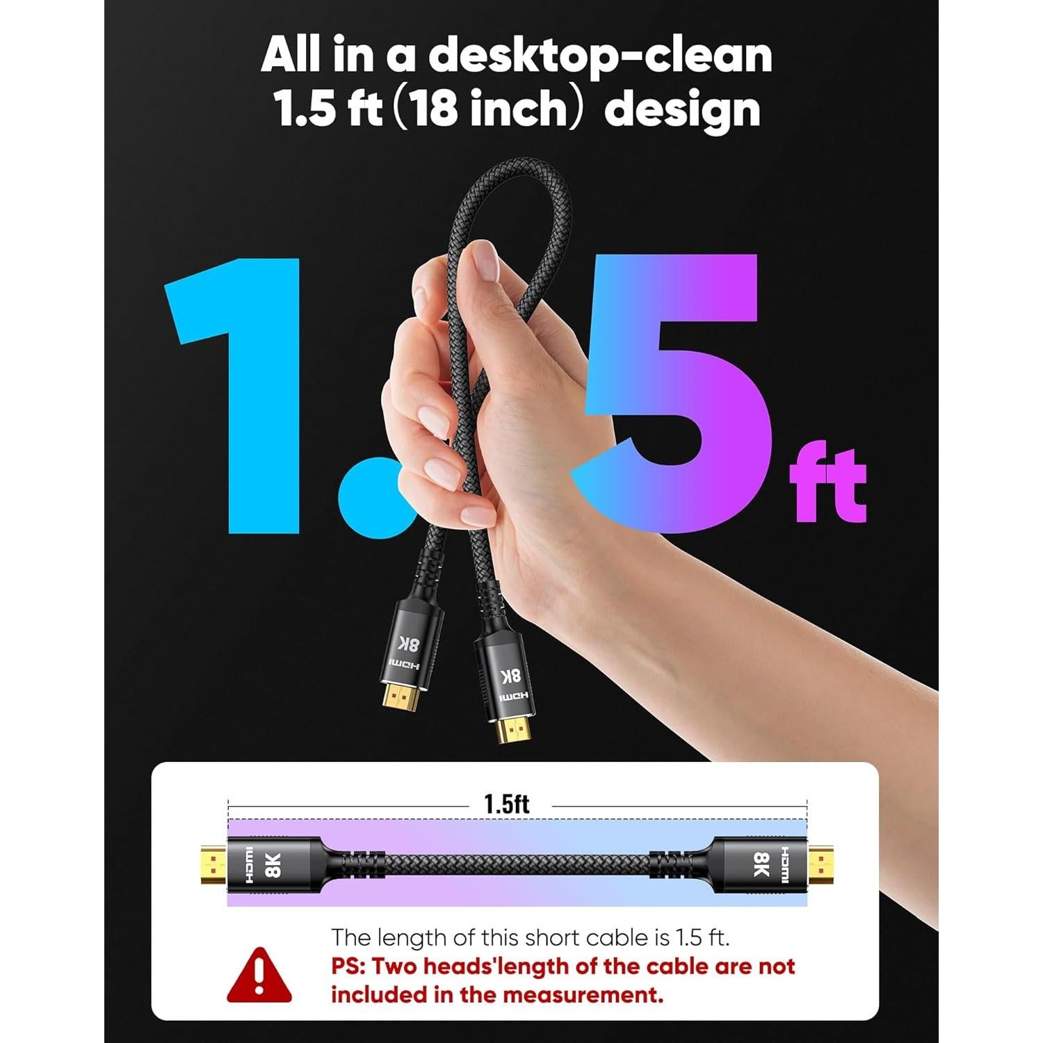 Cable HDMI 2.1 Snowkids 0.46m 48Gbps 8K 60Hz Compatible TV