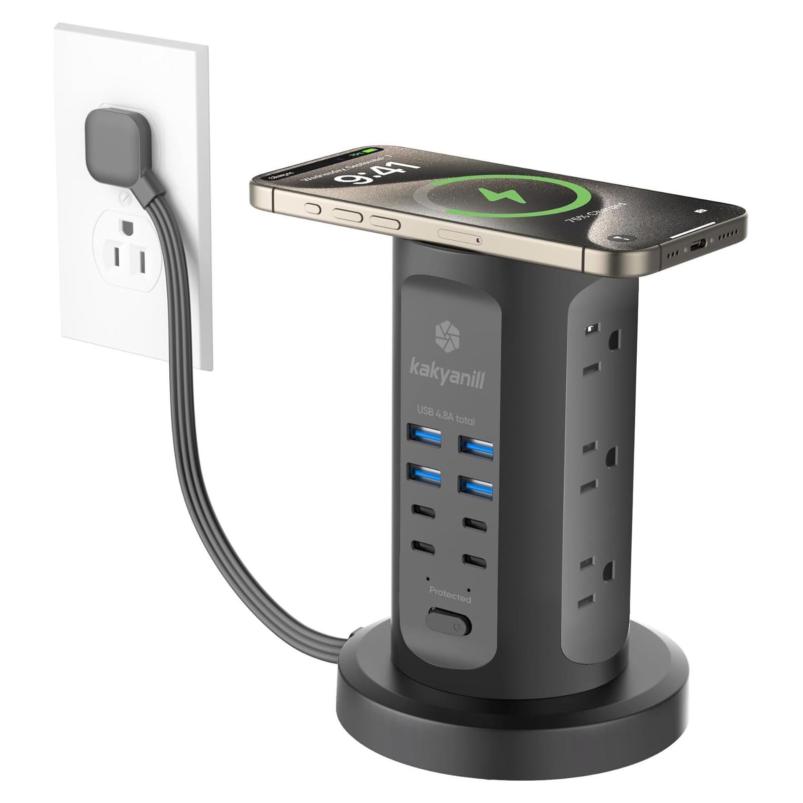 Regleta de Energía Torre Kakyanill 10 Salidas AC 8 USB Negro