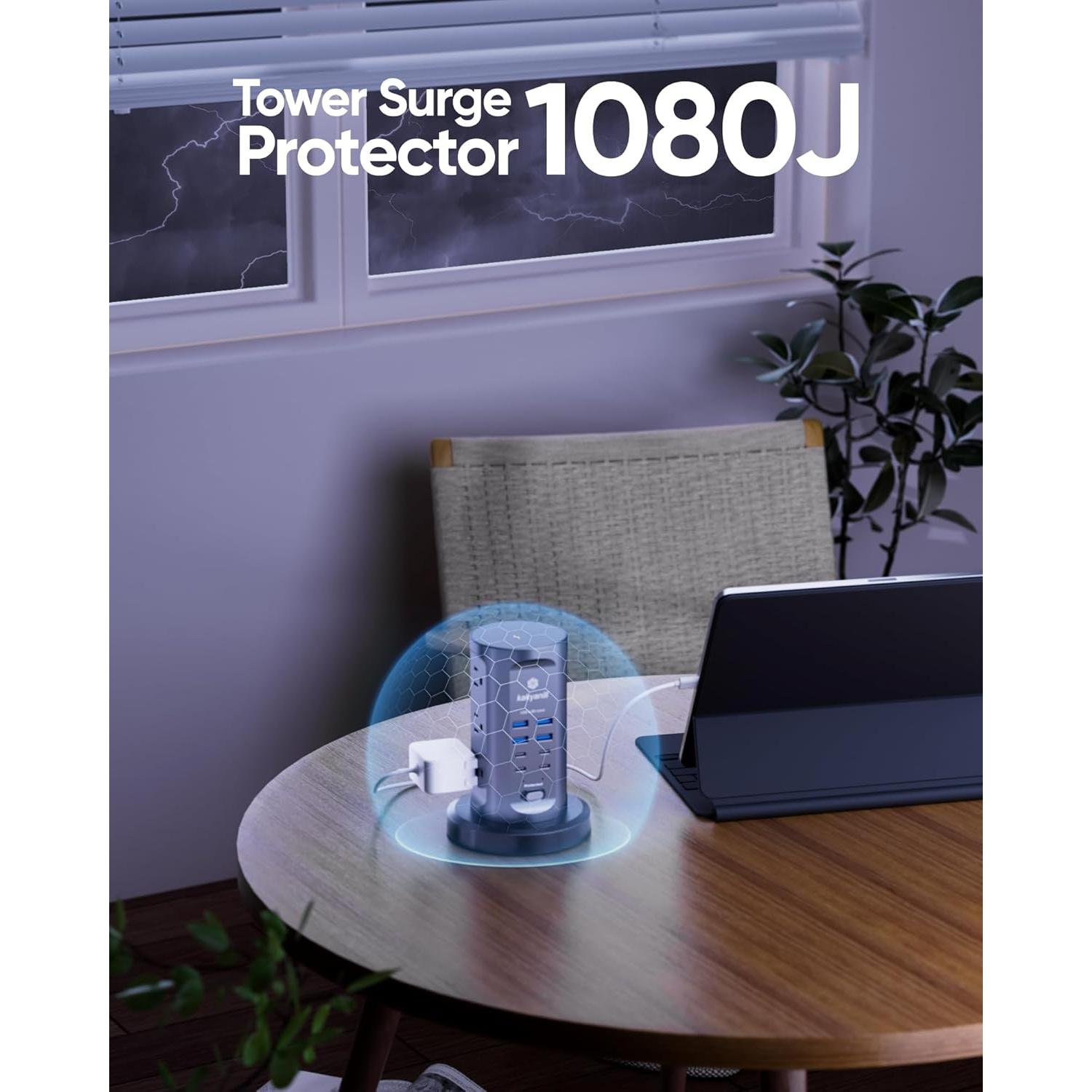 Regleta de Energía Torre Kakyanill 10 Salidas AC 8 USB Negro