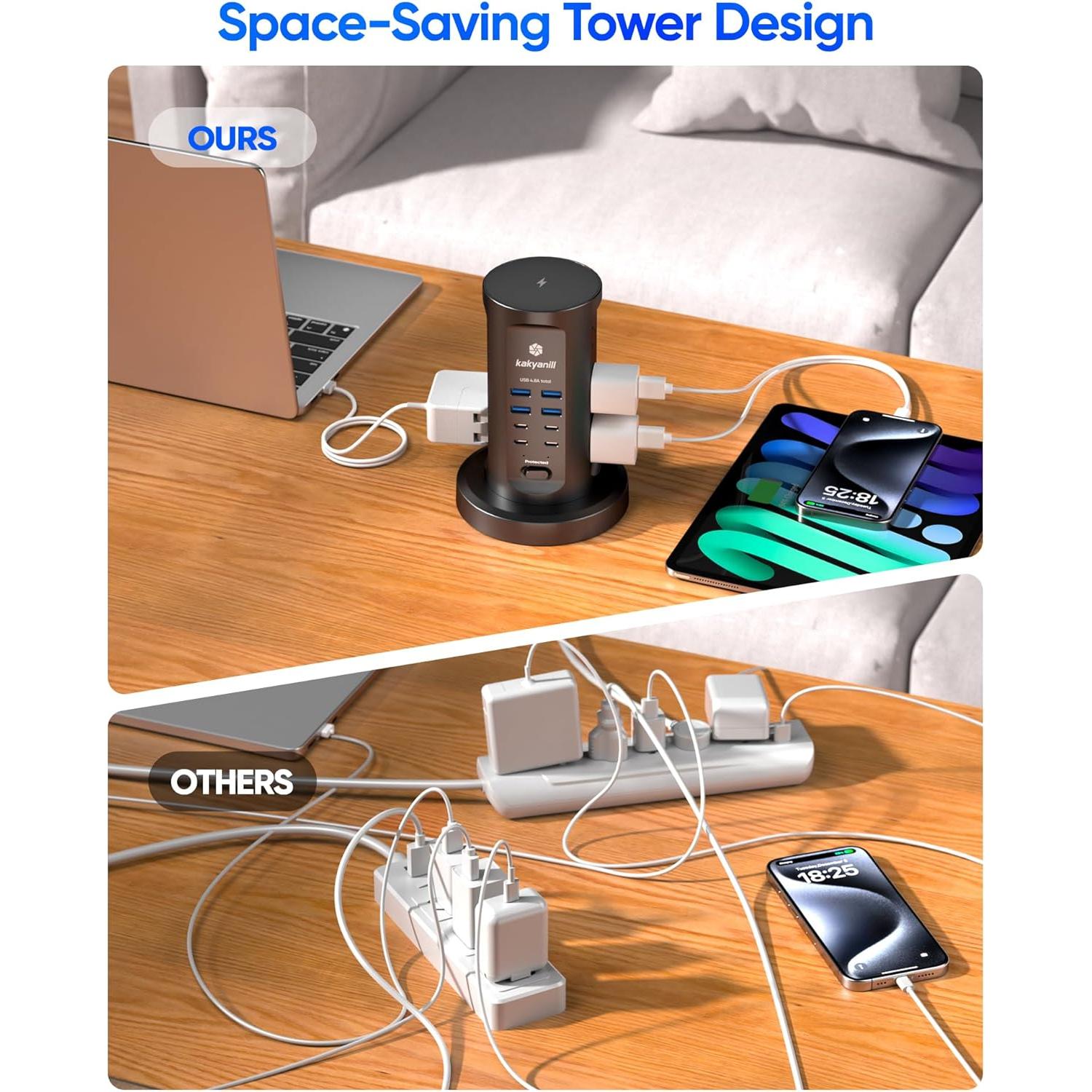 Regleta de Energía Torre Kakyanill 10 Salidas AC 8 USB Negro