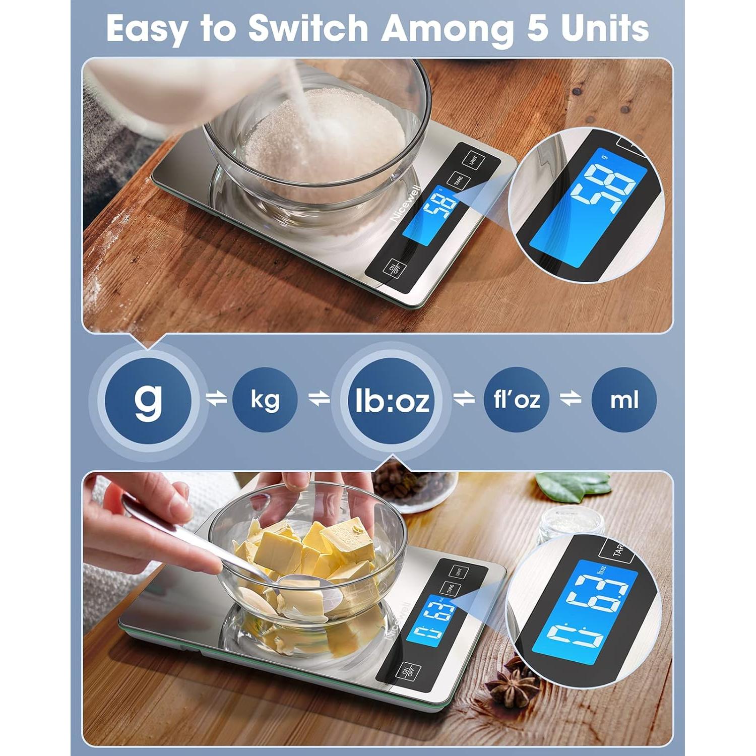 Báscula de Cocina Digital Nicewell 10kg Acero Inoxidable Plata