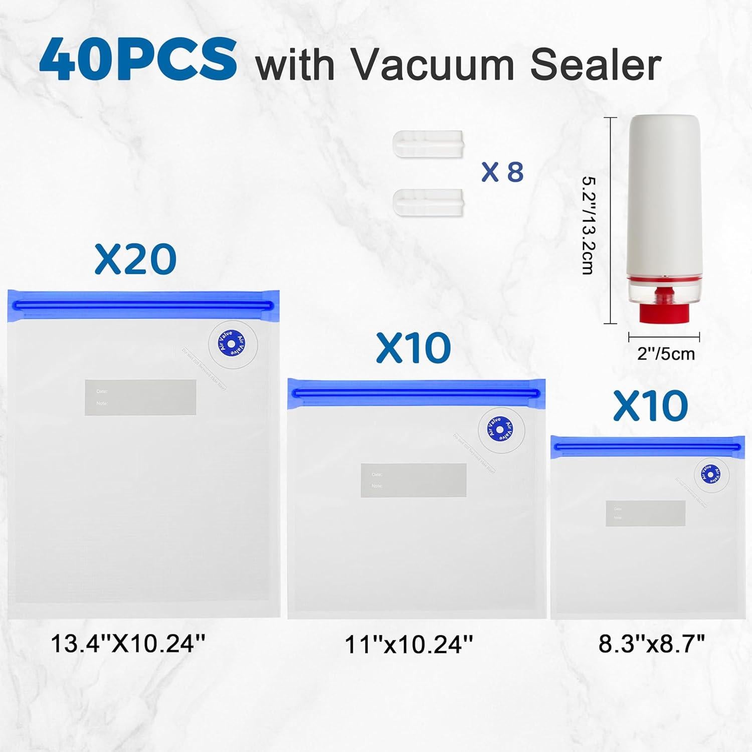 Sellador de Vacío Portátil ZABINS + 40 Bolsas Reutilizables