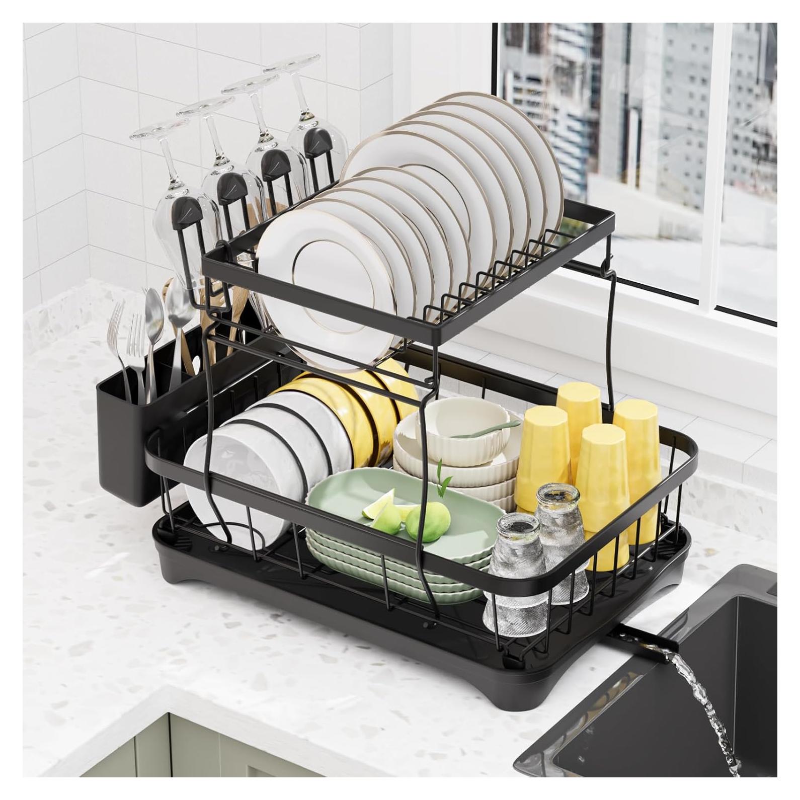 Escurridor de Platos LIYI 2 Niveles con Bandeja Drenaje Negro