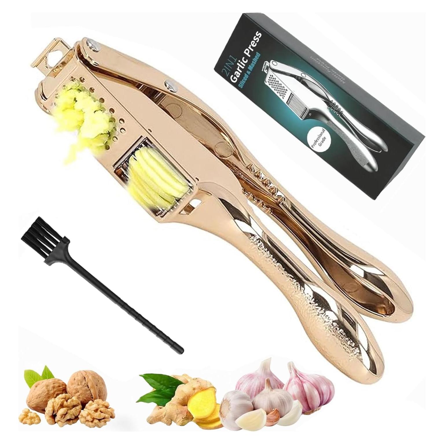 Prensa y Cortador de Ajo 2 en 1 ANCQMI Dorado Apto Lavavajillas