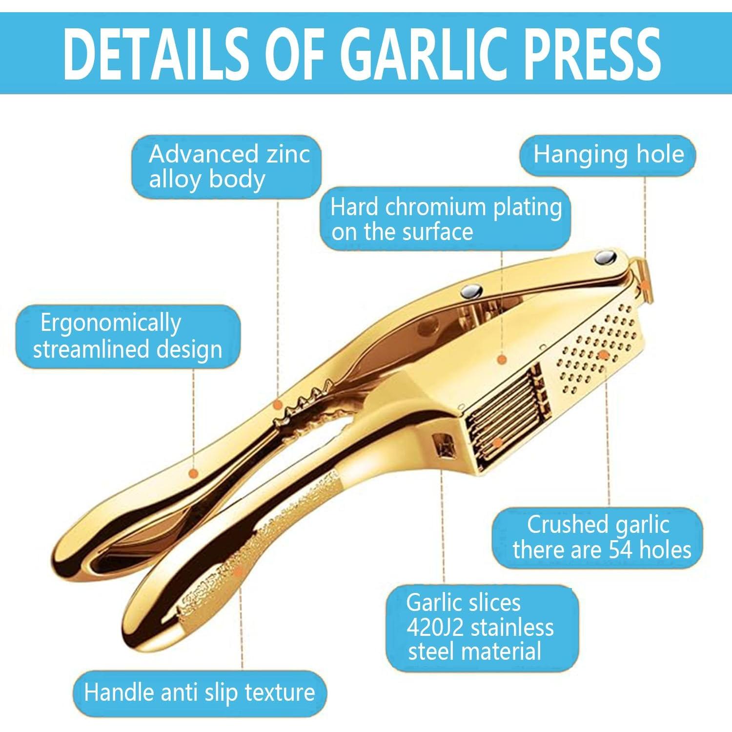 Prensa y Cortador de Ajo 2 en 1 ANCQMI Dorado Apto Lavavajillas