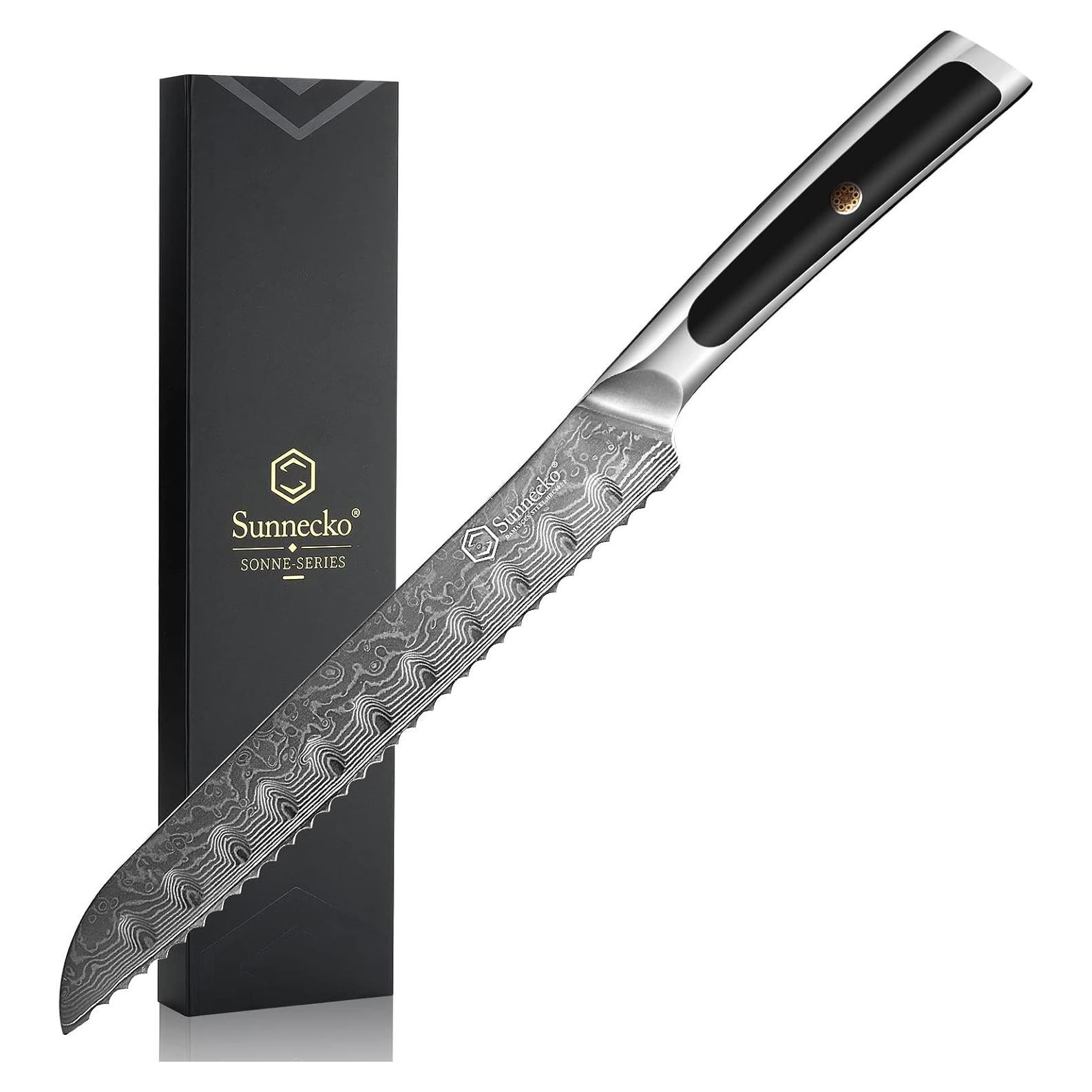 Cuchillo de Pan Sunnecko 20 cm Acero Damasco VG10 Forjado