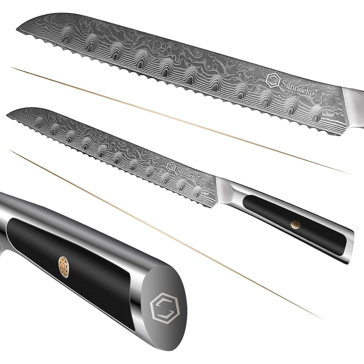 Cuchillo de Pan Sunnecko 20 cm Acero Damasco VG10 Forjado