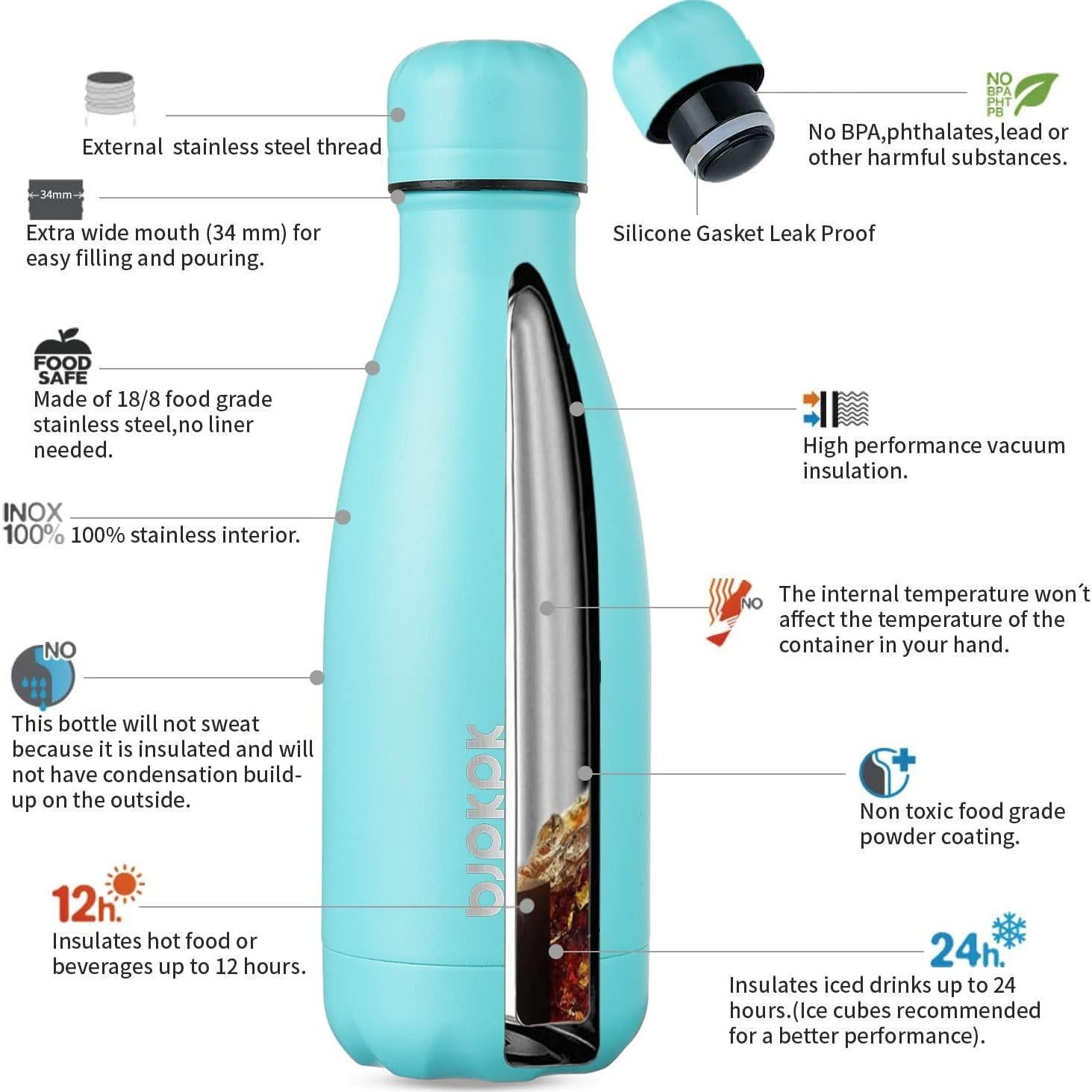 Botella de Agua Aislada BJPKPK 355ml Acero Inoxidable Albaricoque